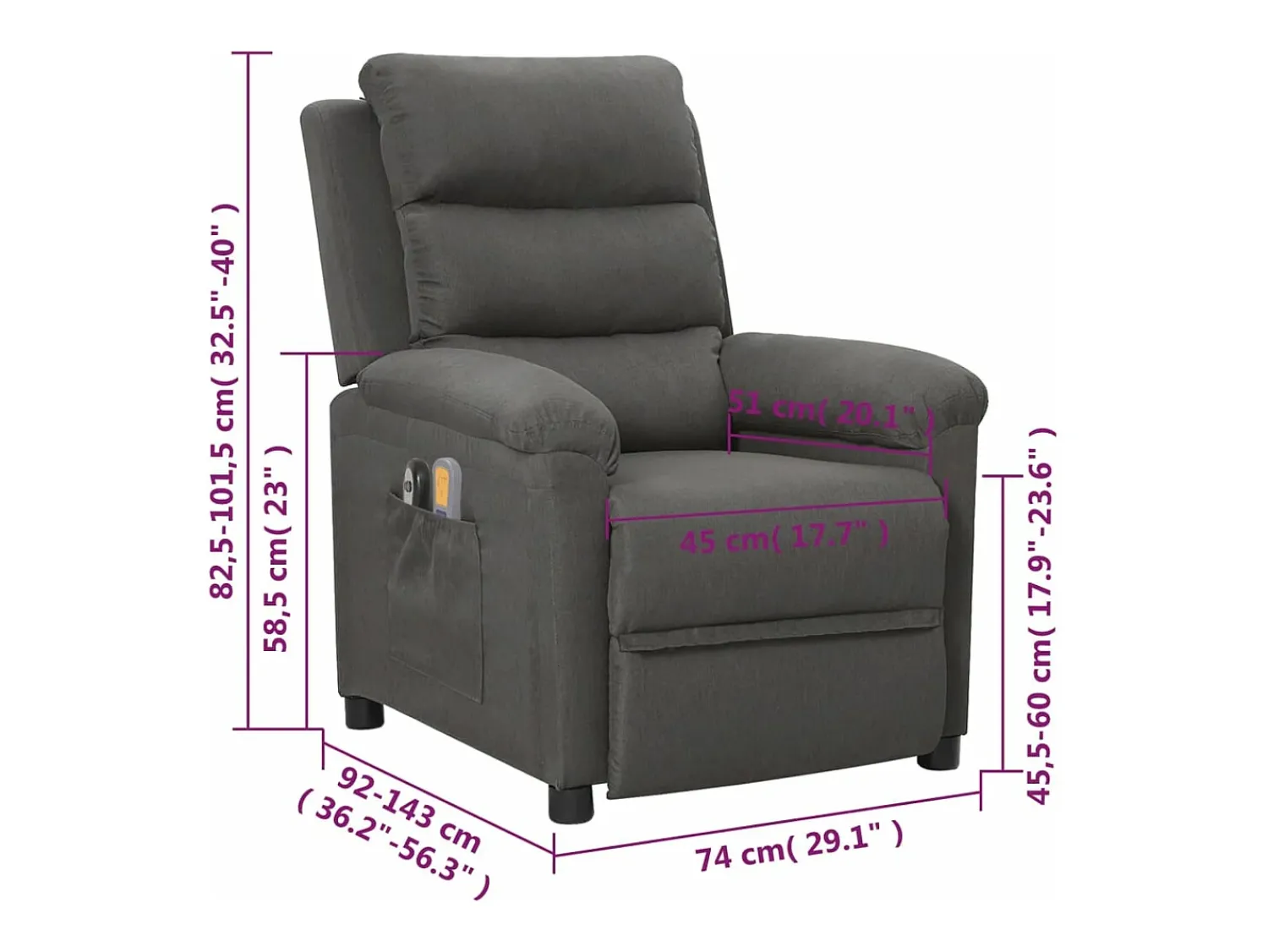 vidaxl Poltrona de massagens elétrica tecido cinza-escuro^ Poltrona