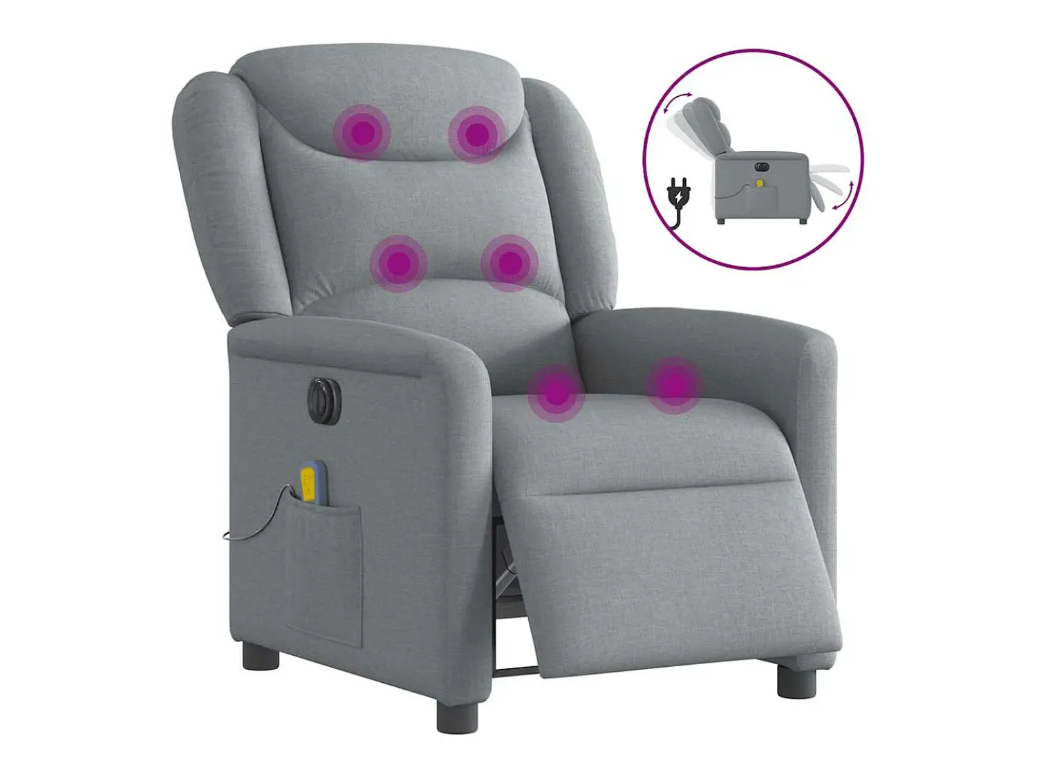 Poltrona de massagens reclinável elétrica tecido -claro SHL94656^ Poltrona