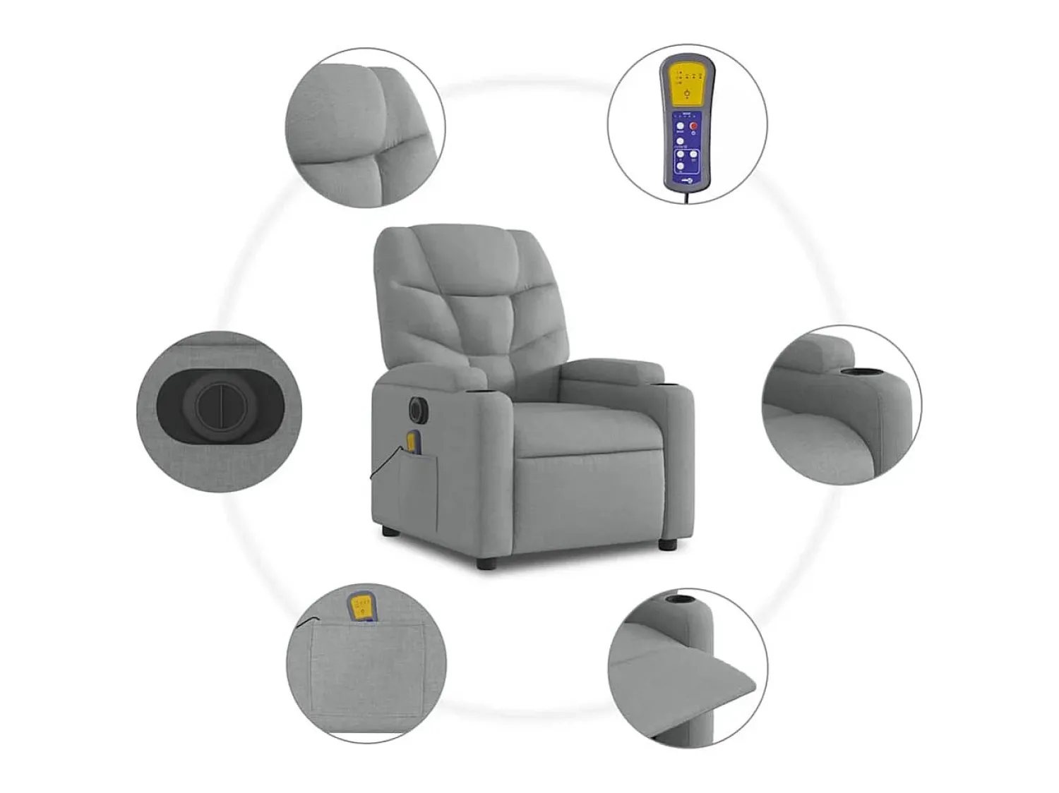 Poltrona de massagens reclinável elétrica tecido -claro SHL385887^ Poltrona