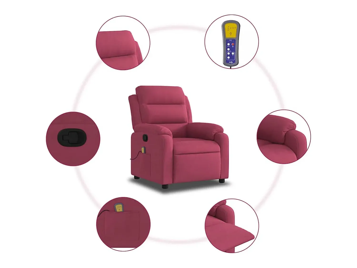 Poltrona| Poltrona de massagens reclinável veludo tinto SHL759526 Vermelho
