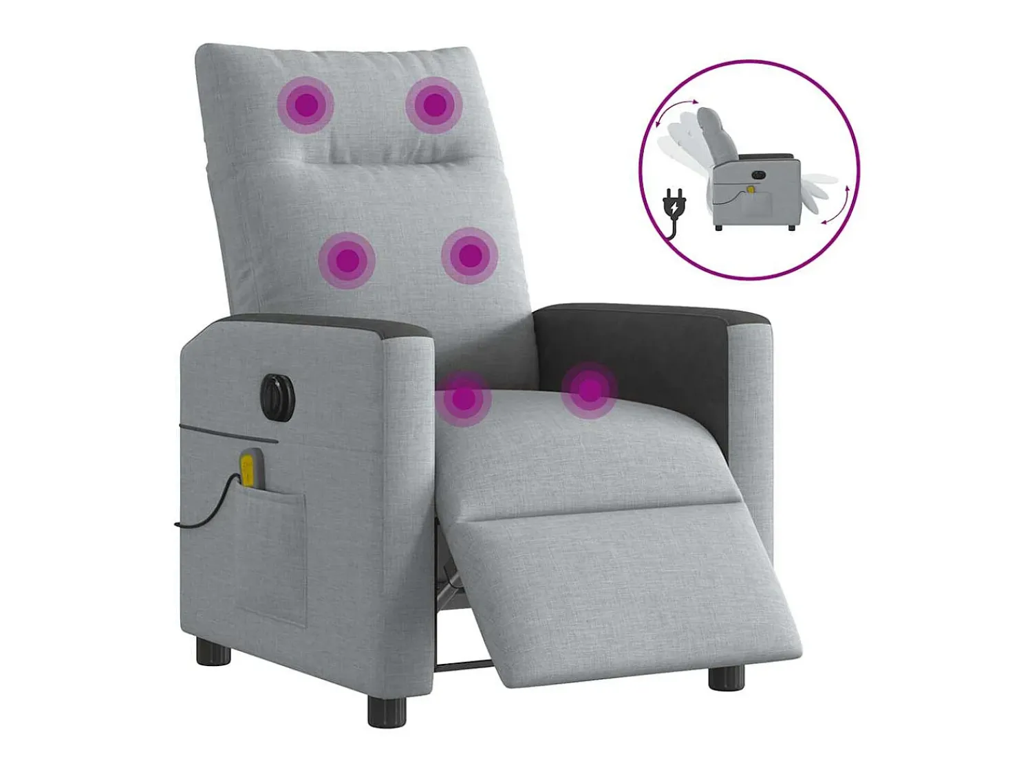 Poltrona| Poltrona de massagens reclinável elétrica tecido -claro SHL9172 Cinzento