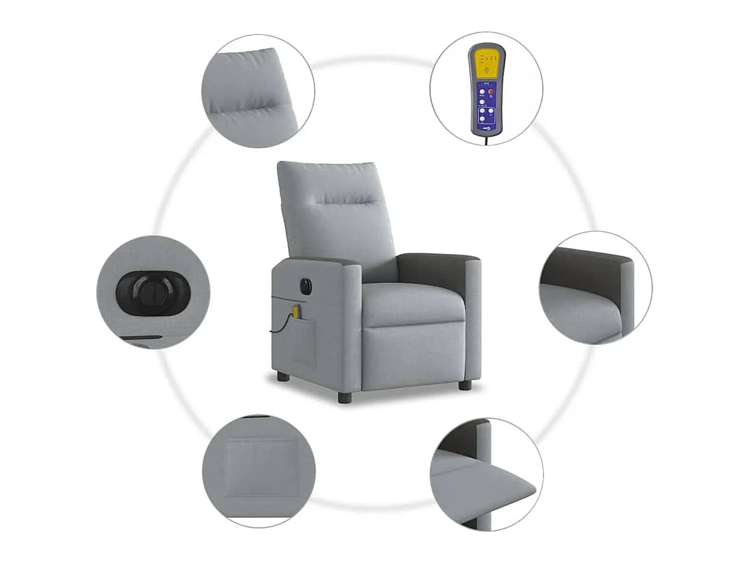 Poltrona| Poltrona de massagens reclinável elétrica tecido -claro SHL9172 Cinzento