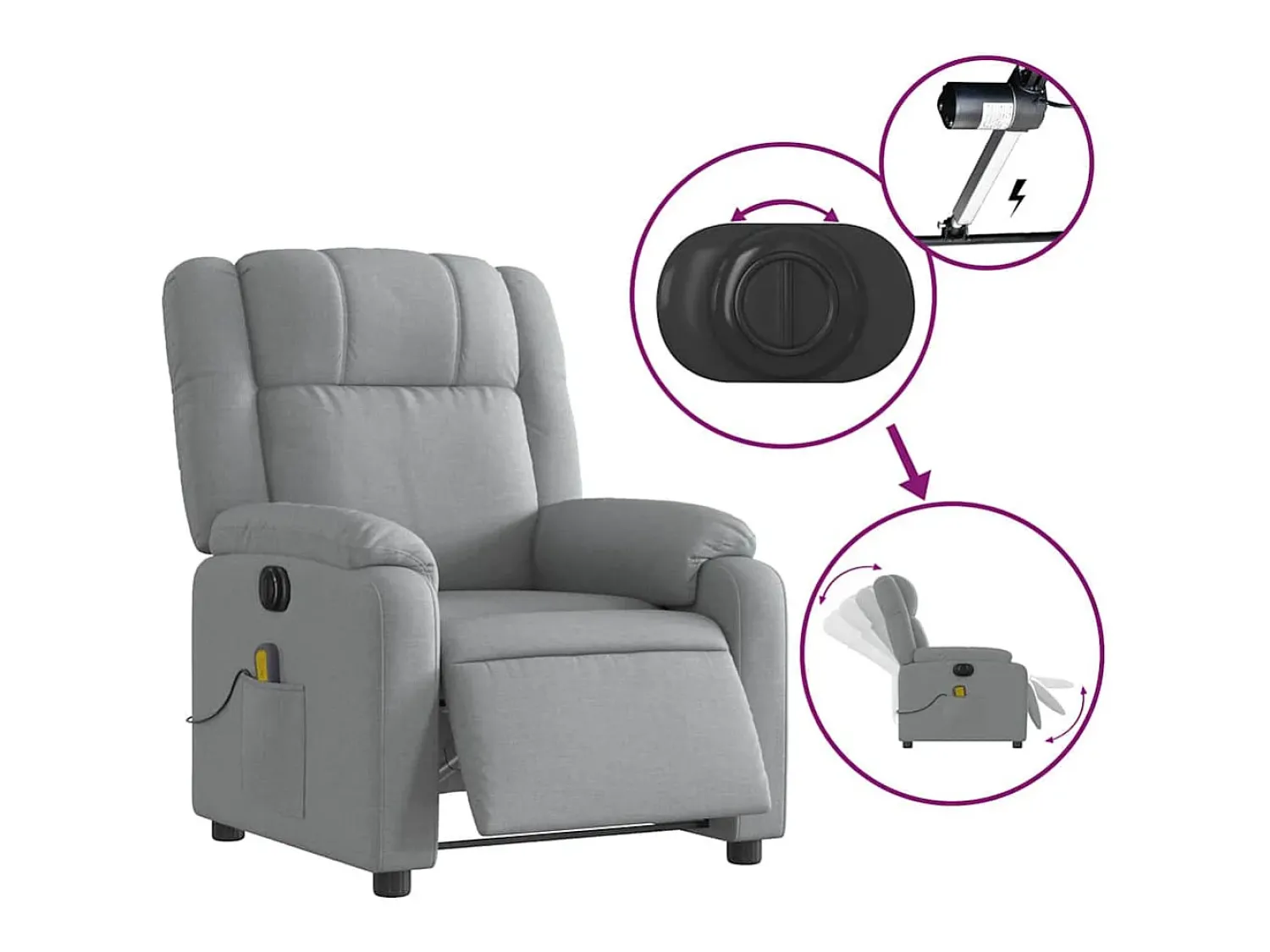 Poltrona de massagens reclinável elétrica tecido -claro SHL549984^ Poltrona