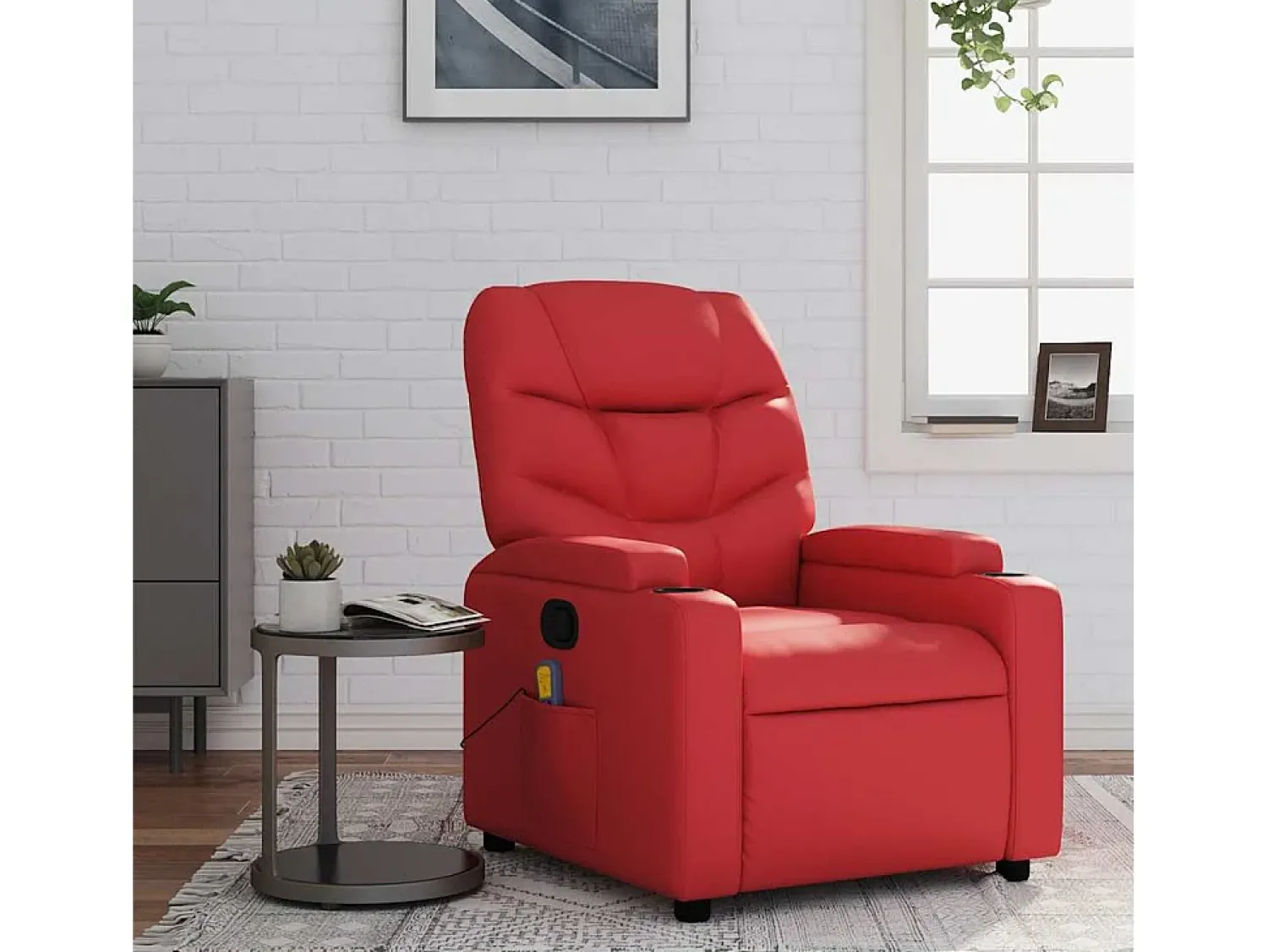 Poltrona de massagens reclinável couro artificial SHL118555 Vermelho