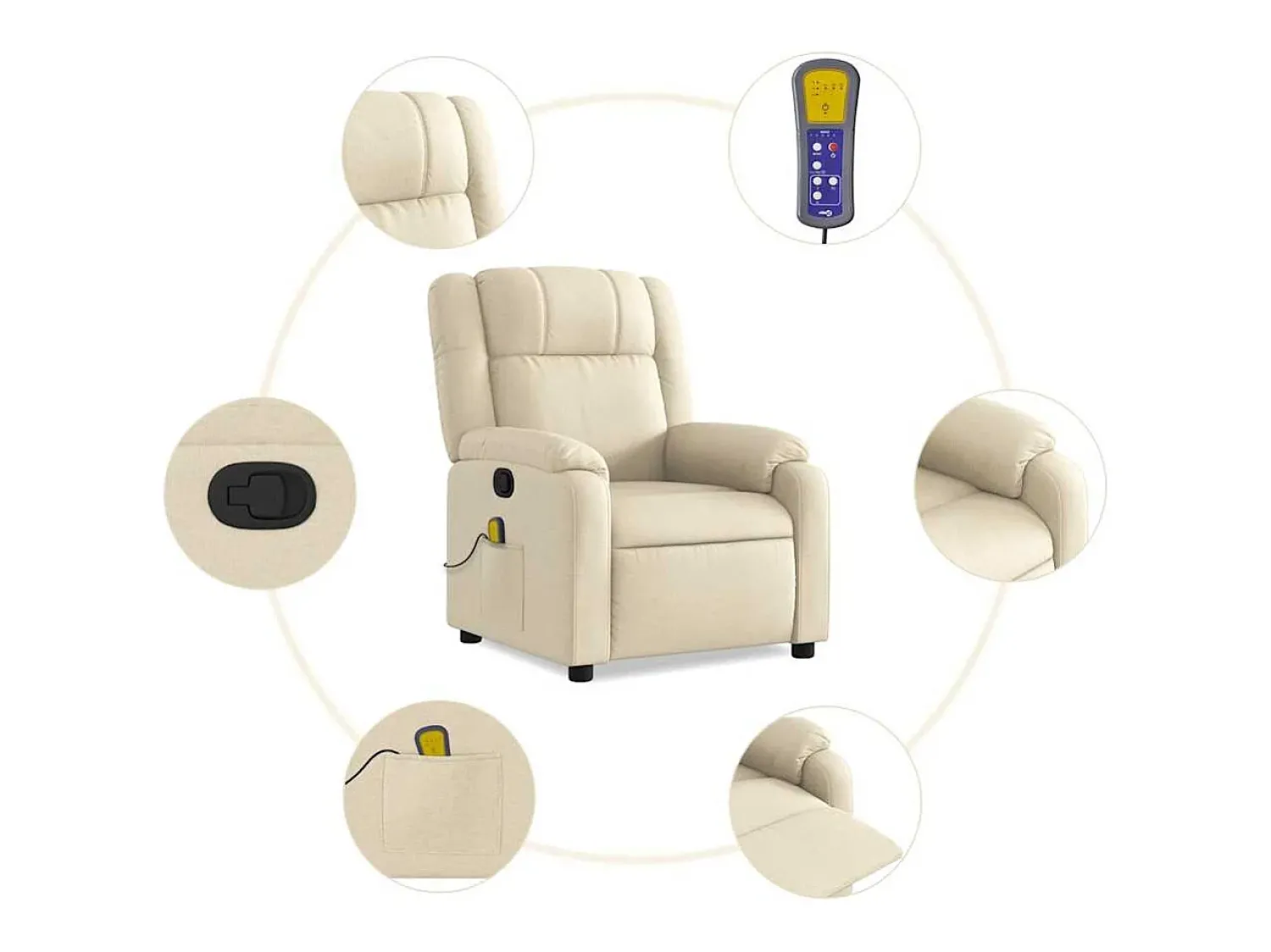 Poltrona|vidaxl Poltrona de massagens reclinável tecido cor Creme