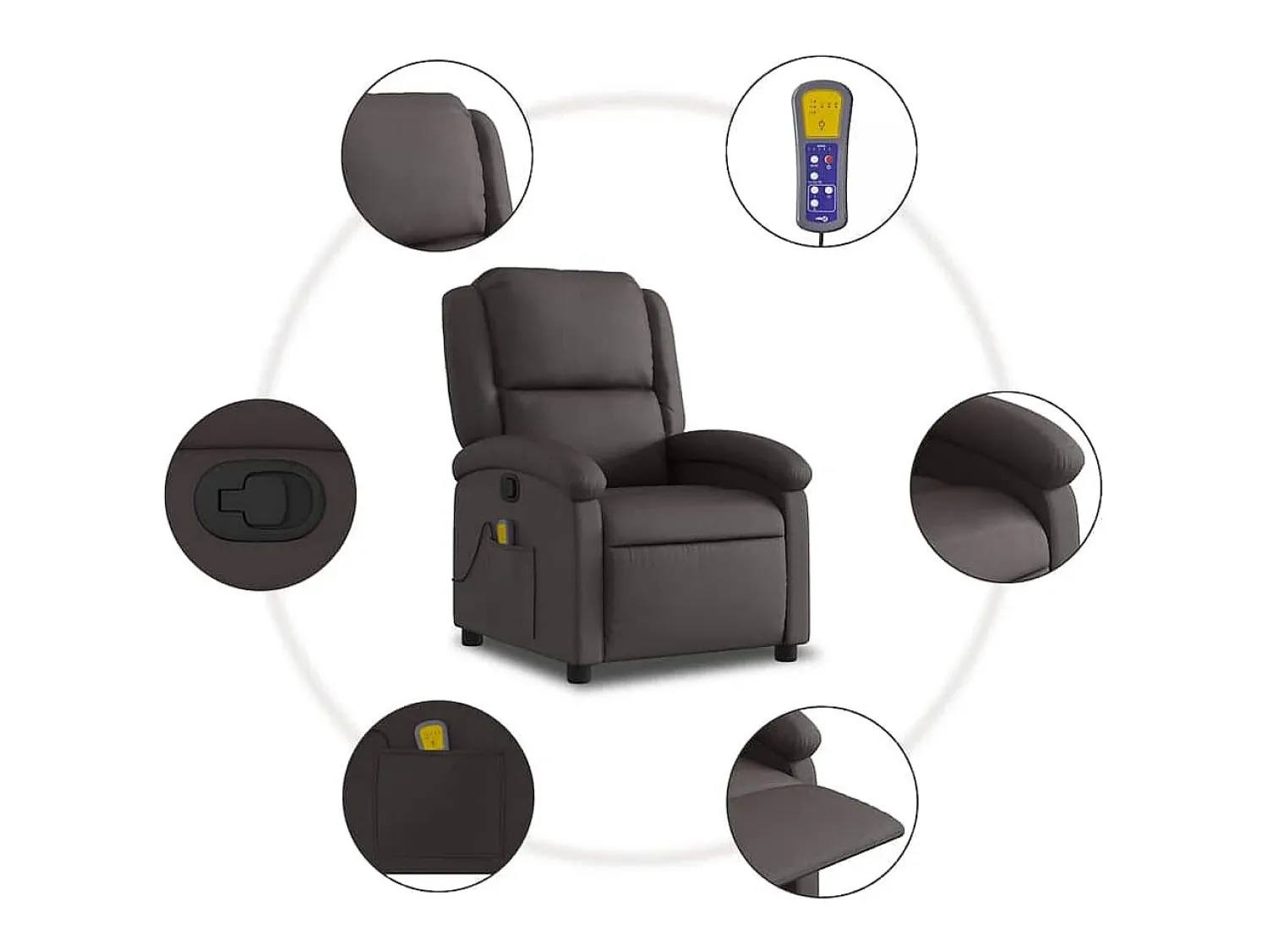 Poltrona*vidaxl Poltrona de massagens reclinável couro genuíno -escuro Castanho