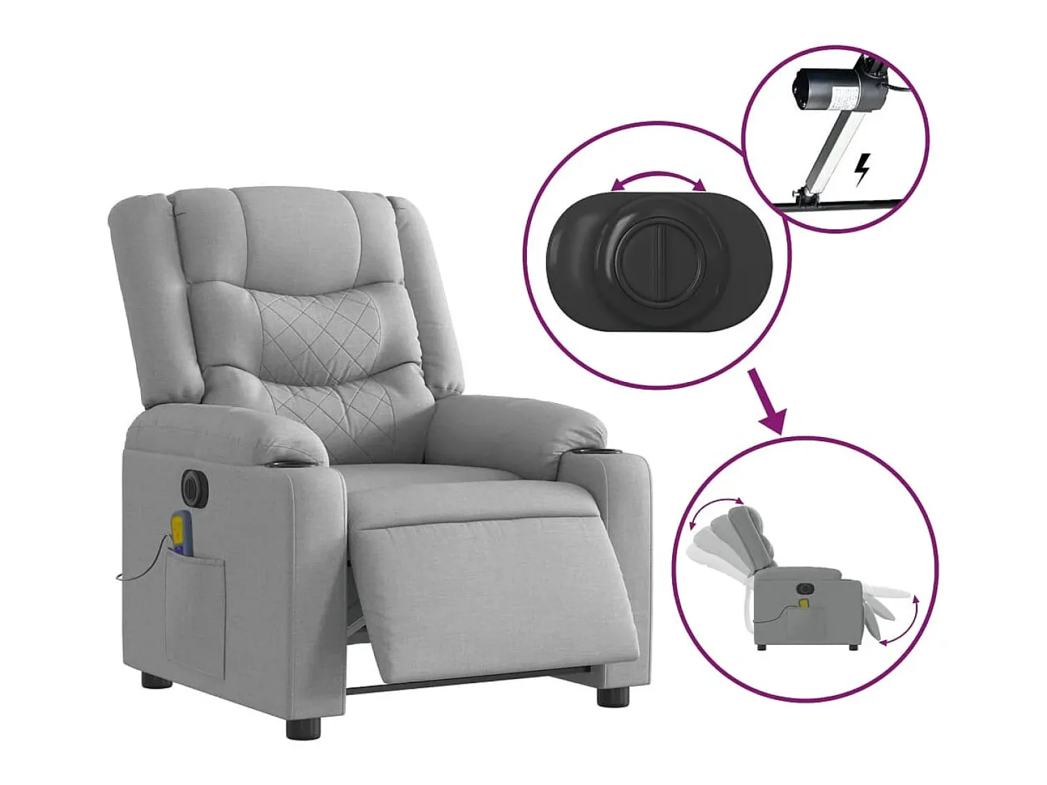 Poltrona| Poltrona de massagens reclinável elétrica tecido -claro SHL142694 Cinzento