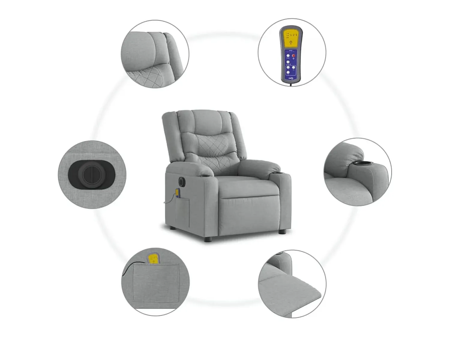 Poltrona| Poltrona de massagens reclinável elétrica tecido -claro SHL142694 Cinzento