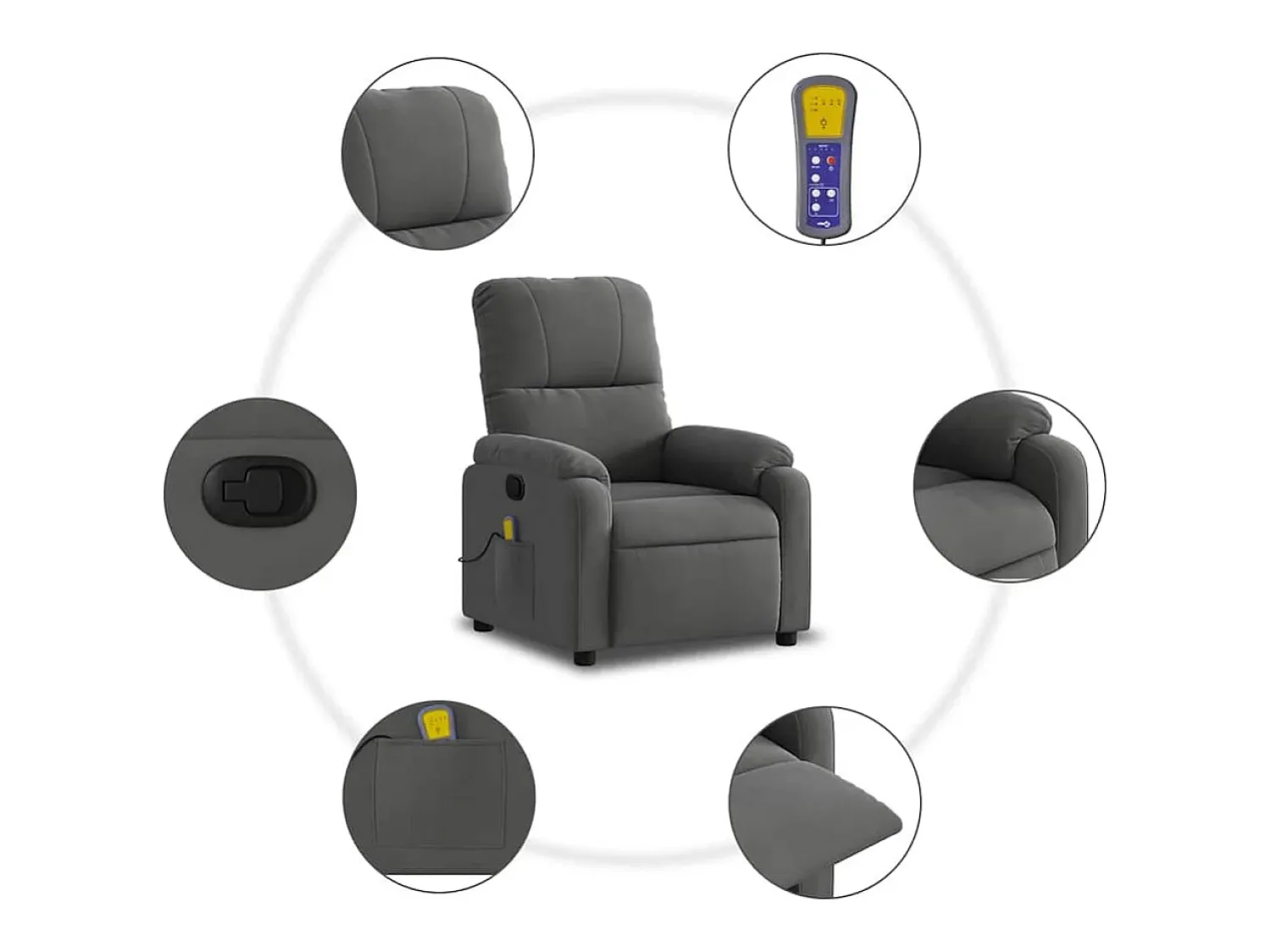 Poltrona| Poltrona de massagens reclinável tecido microfibra cinza-escuro SHL739959 Cinza antracite
