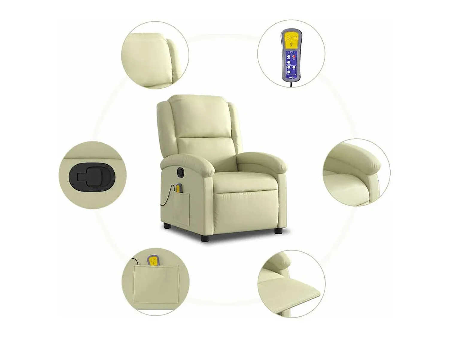 Poltrona* Poltrona de massagens reclinável couro genuíno cor SHL685310 Creme