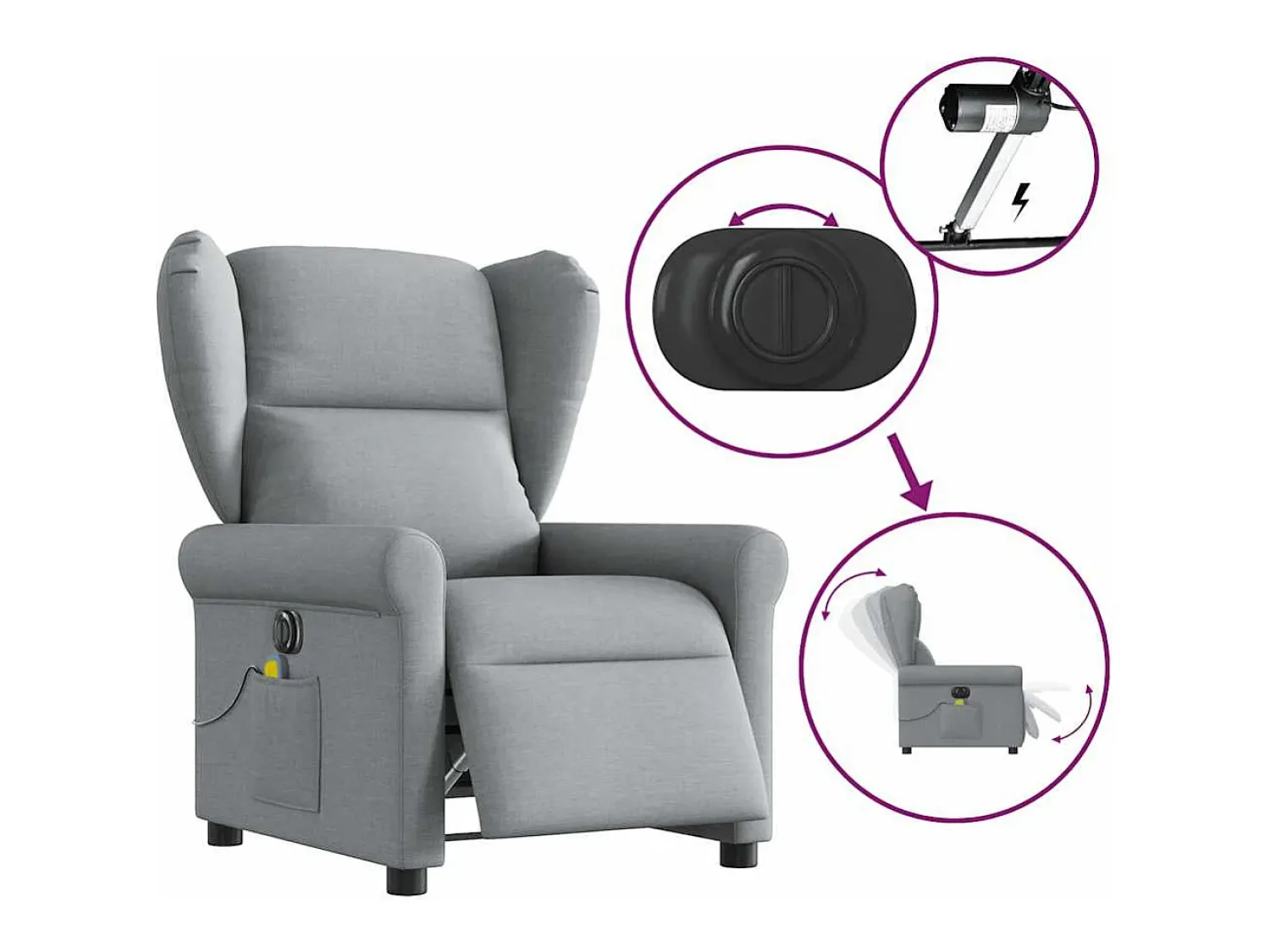 Poltrona| Poltrona de massagens reclinável elétrica tecido -claro SHL9923 Cinzento