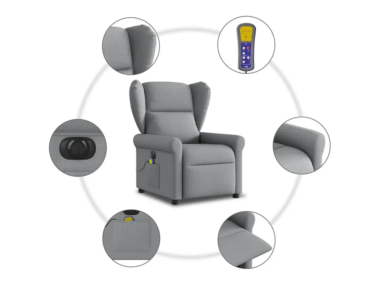 Poltrona| Poltrona de massagens reclinável elétrica tecido -claro SHL9923 Cinzento