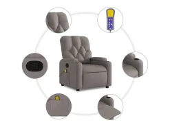 vidaxl Poltrona de massagens reclinável tecido cinzento-acastanhado^ Poltrona