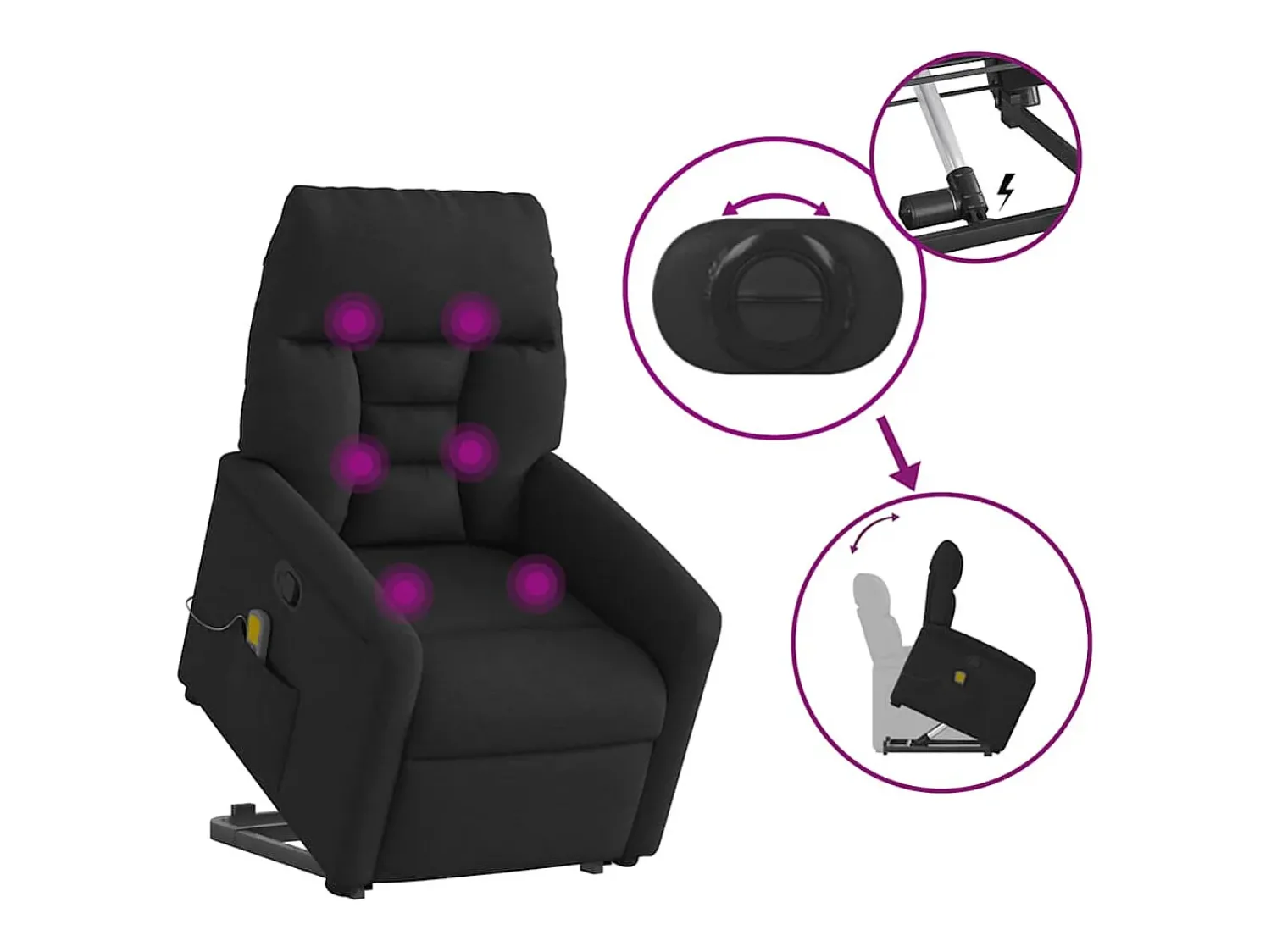 New Poltrona de massagens reclinável elevatória tecido SHL482331 Preto