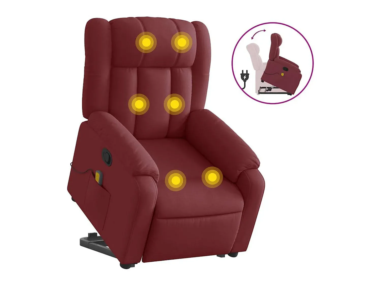 vidaxl Poltrona de massagens reclin. elevatória tecido tinto^ Poltrona