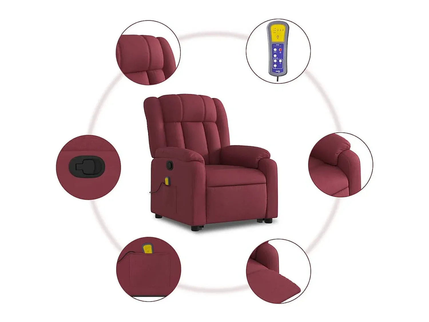 vidaxl Poltrona de massagens reclin. elevatória tecido tinto^ Poltrona