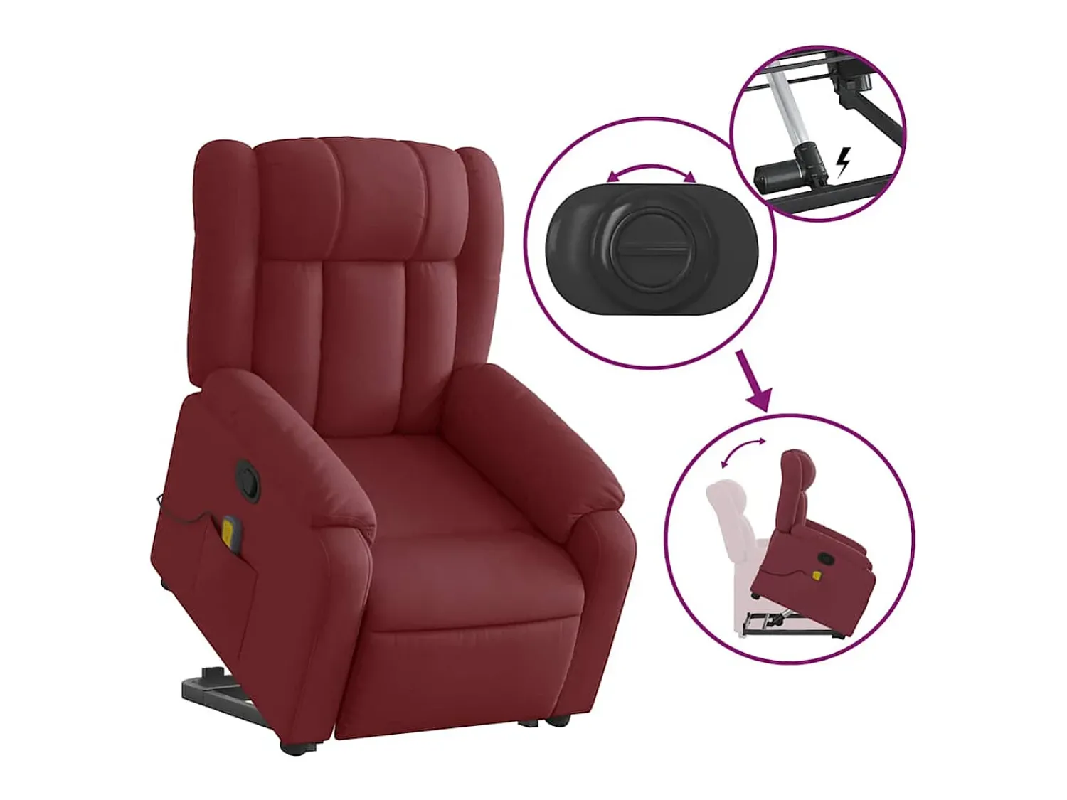 vidaxl Poltrona de massagens reclin. elevatória tecido tinto^ Poltrona