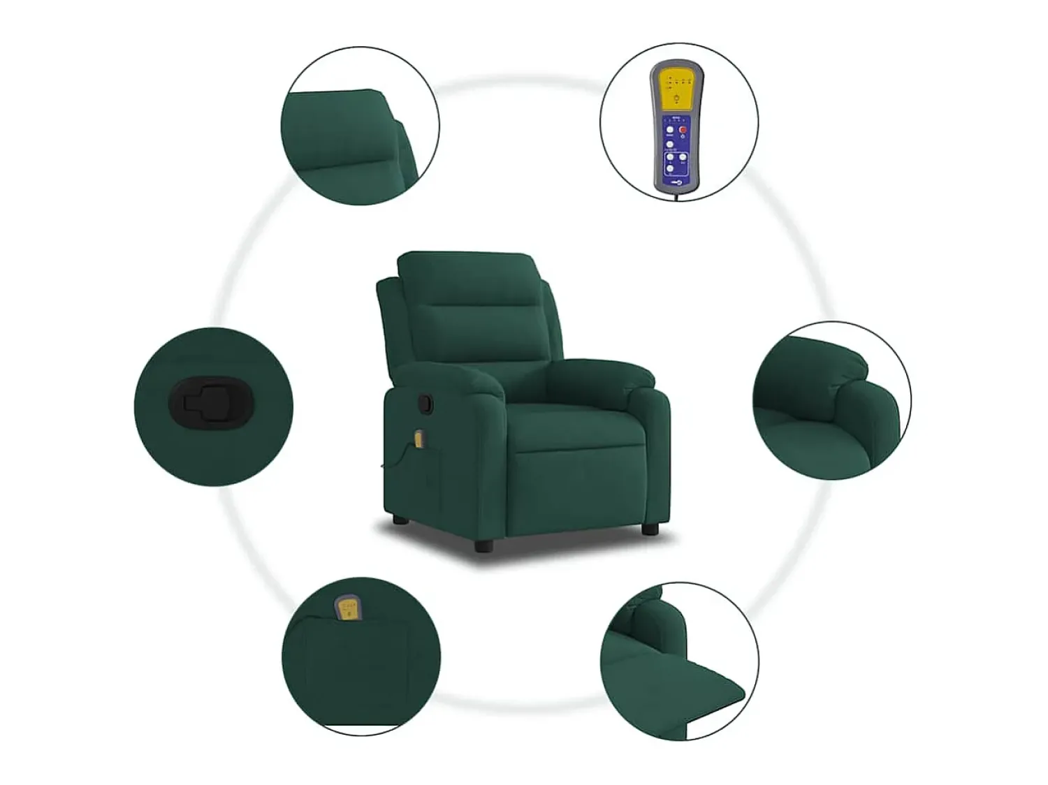 Poltrona de massagens reclinável veludo verde-escuro SHL507135^ Poltrona
