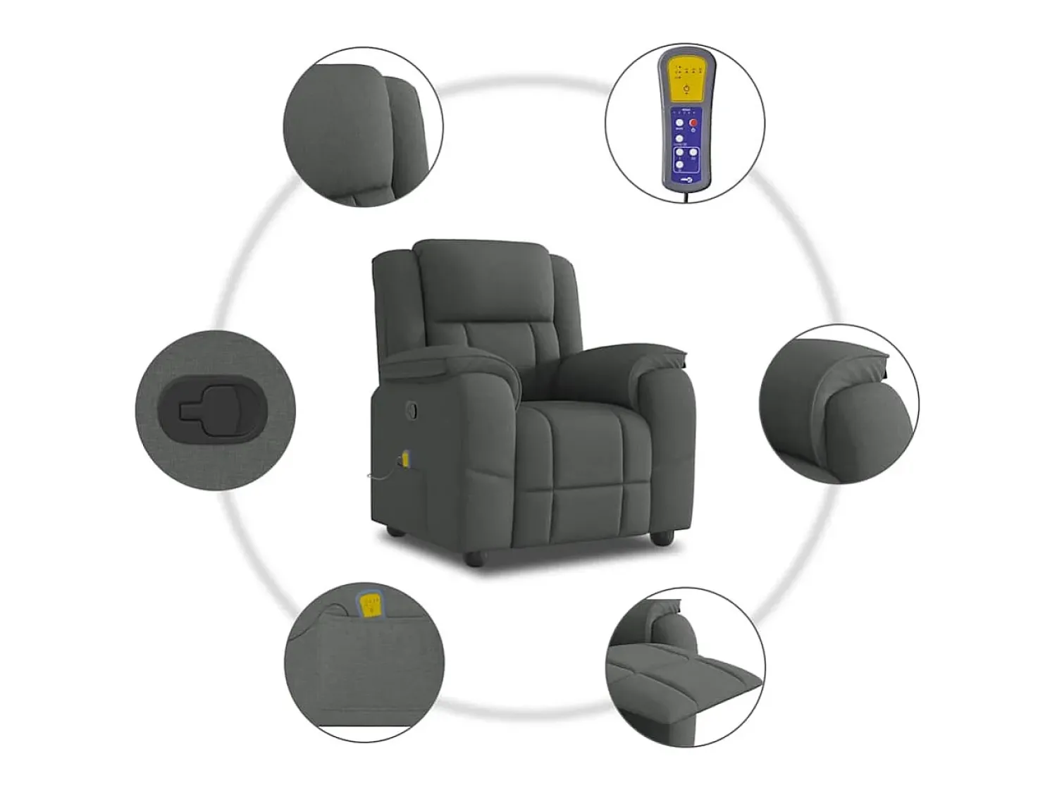 Poltrona| Poltrona de massagens reclinável tecido cinzento-escuro SHL800915 Cinza antracite