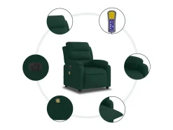 vidaxl Poltrona de massagens reclinável elétrica veludo -escuro Verde