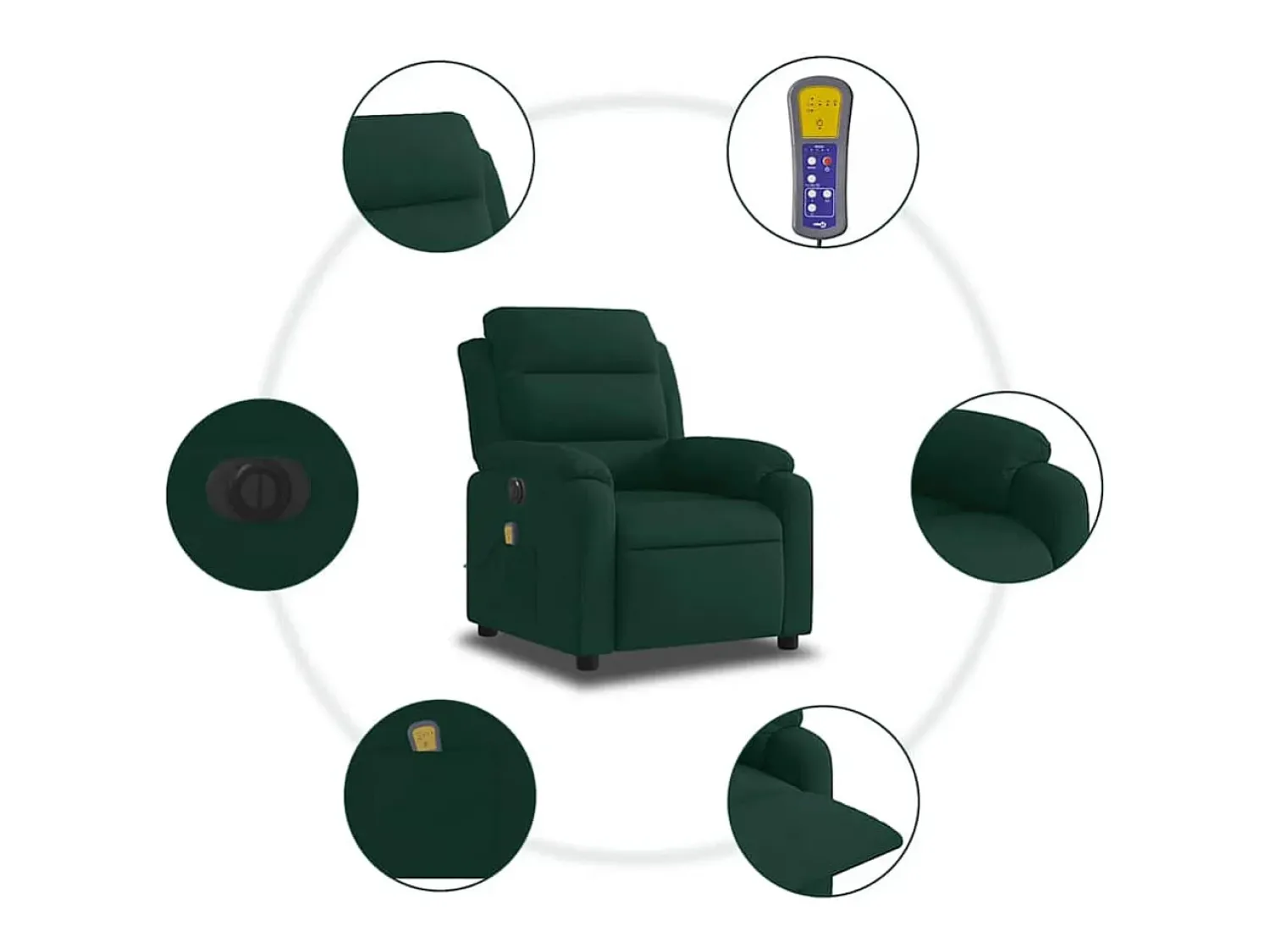 vidaxl Poltrona de massagens reclinável elétrica veludo -escuro Verde