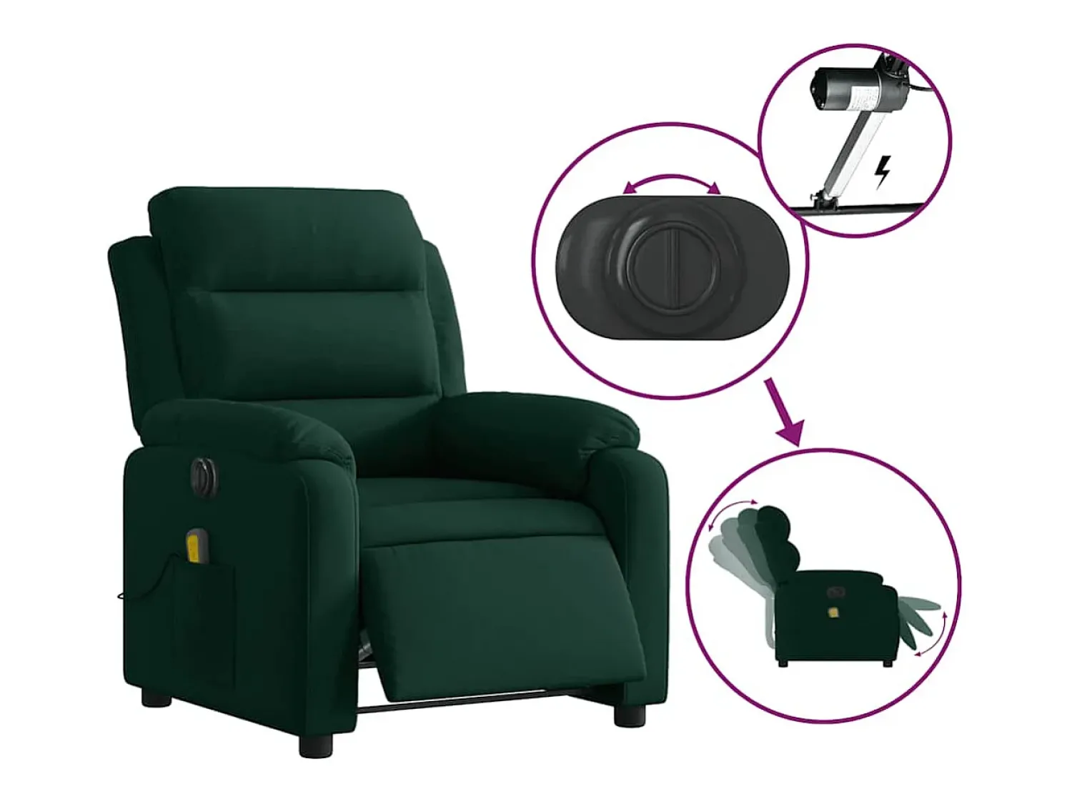 vidaxl Poltrona de massagens reclinável elétrica veludo -escuro Verde