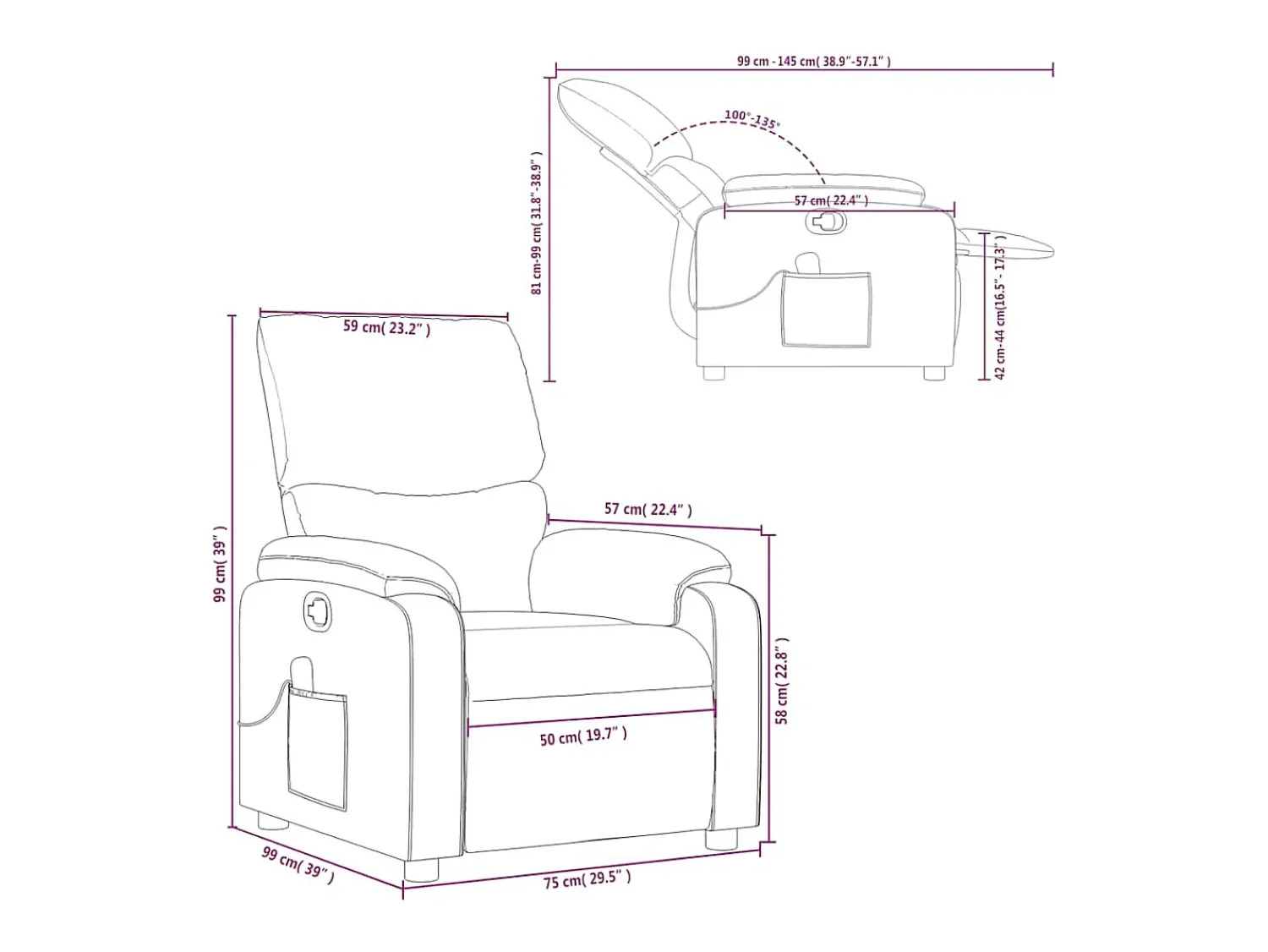 vidaxl Poltrona de massagens reclinável couro artificial cor^ Poltrona