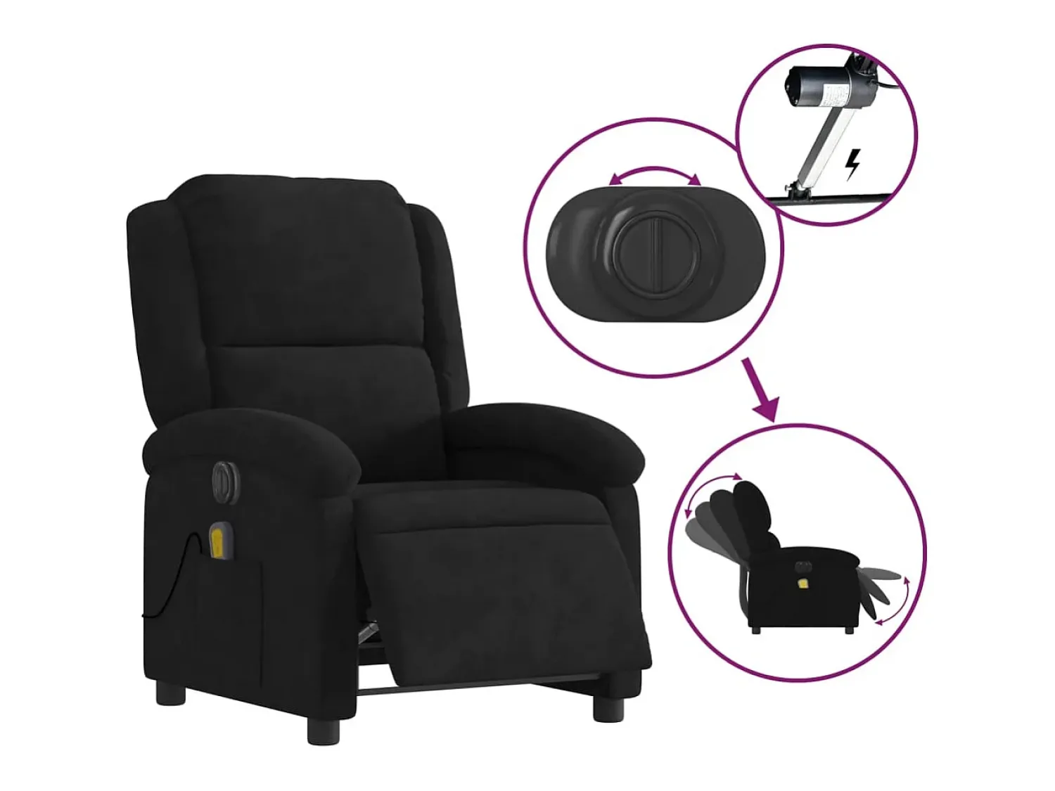 Poltrona| Poltrona de massagens reclinável elétrica veludo SHL662731 Preto