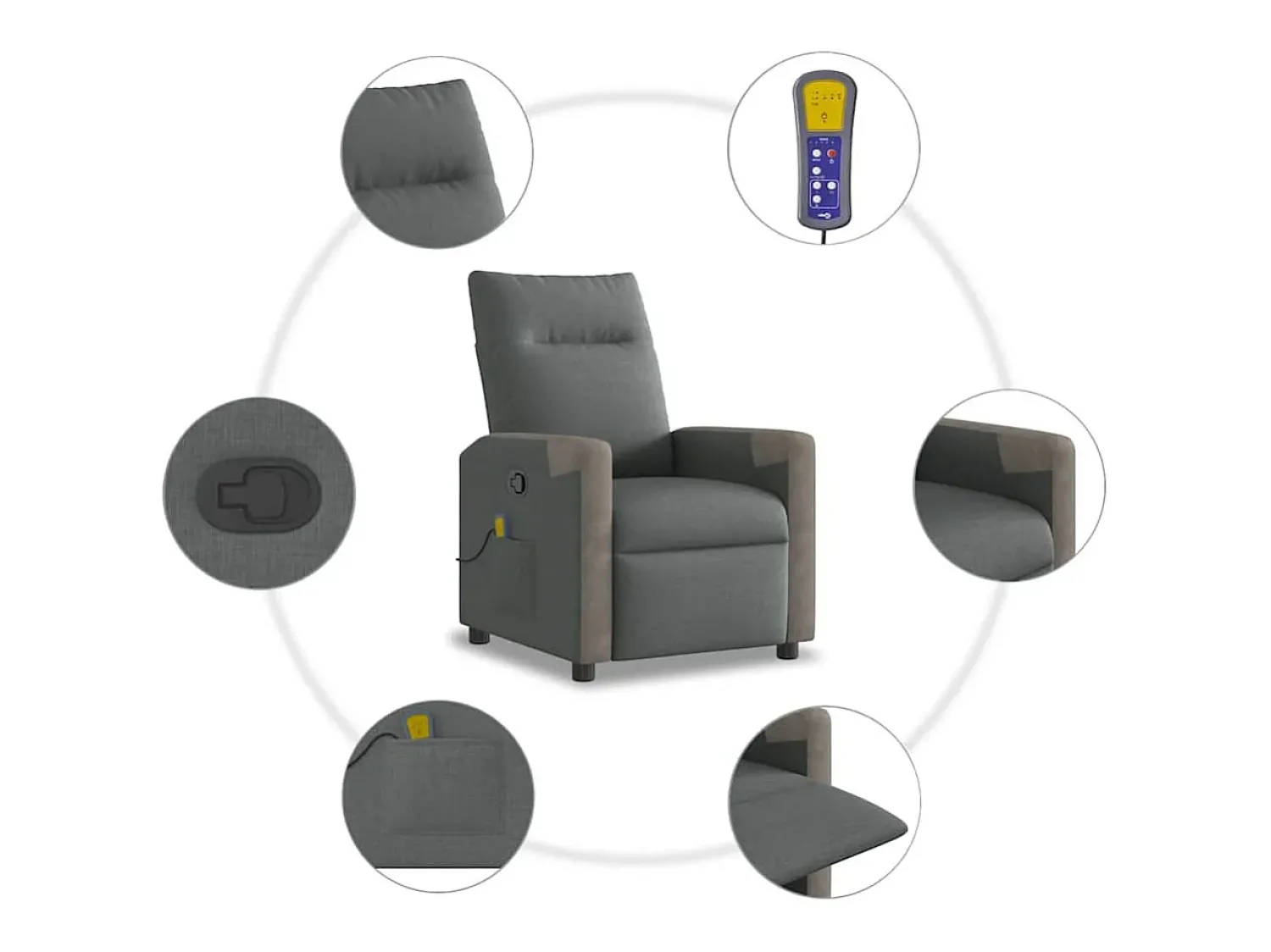 Poltrona de massagens reclinável tecido cinzento-escuro SHL477035^ Poltrona