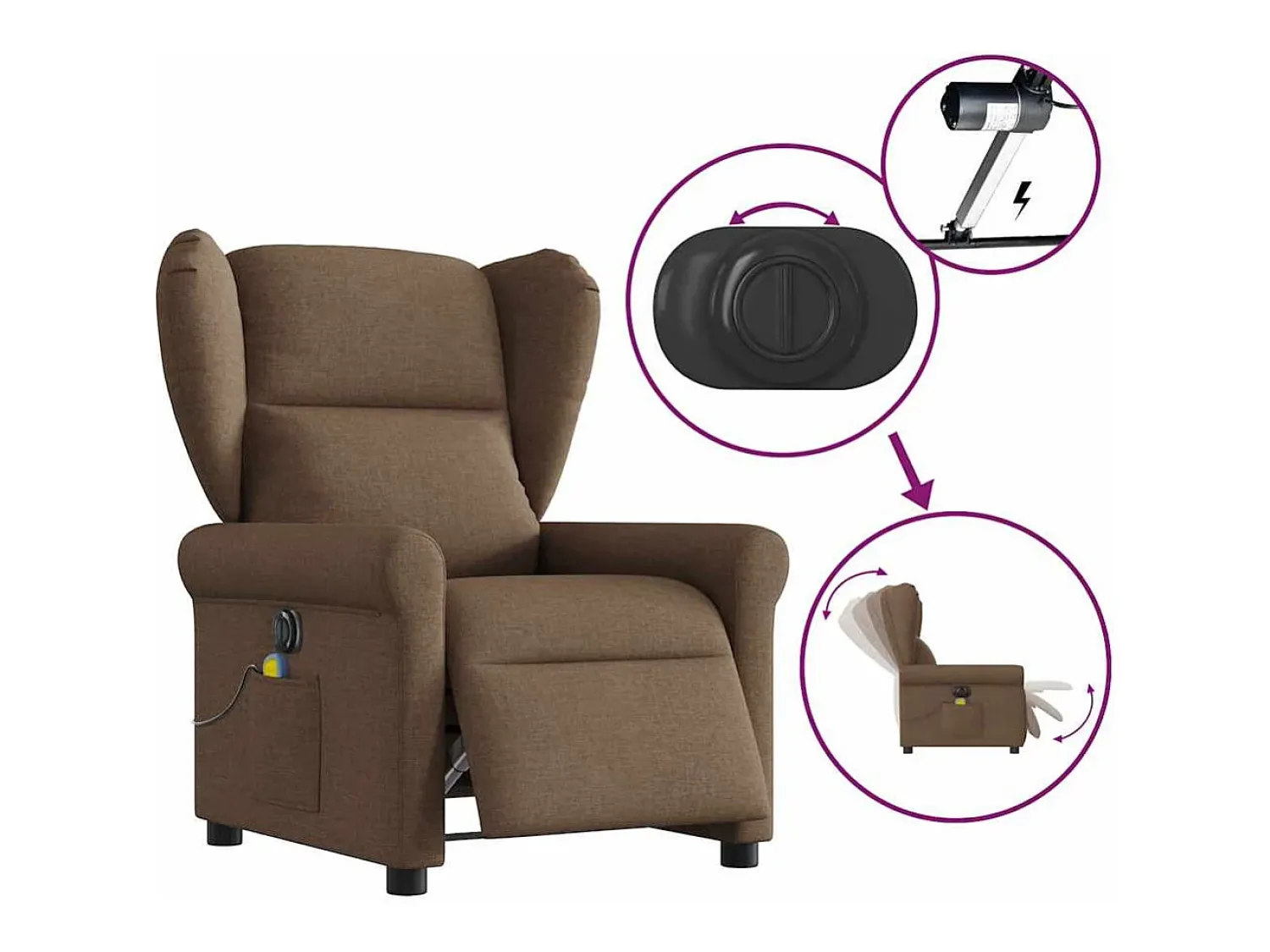 Poltrona| Poltrona de massagens reclinável elétrica tecido SHL114676 Castanho