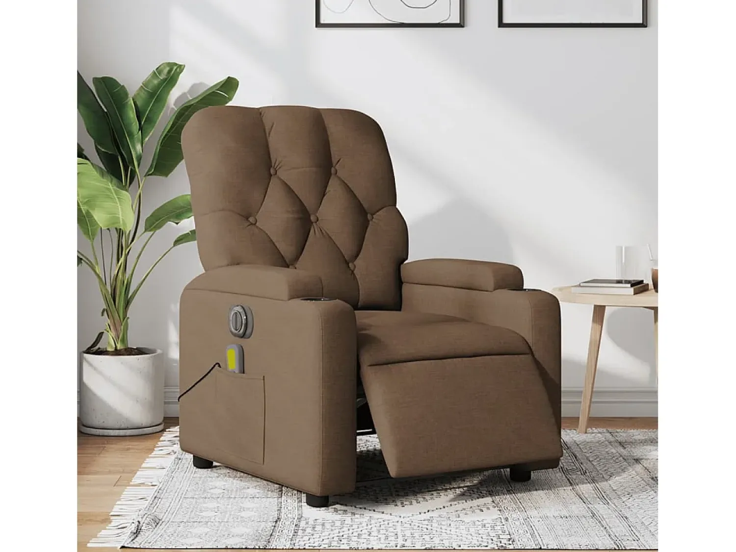 Poltrona| Poltrona de massagens reclinável elétrica tecido SHL360134 Castanho