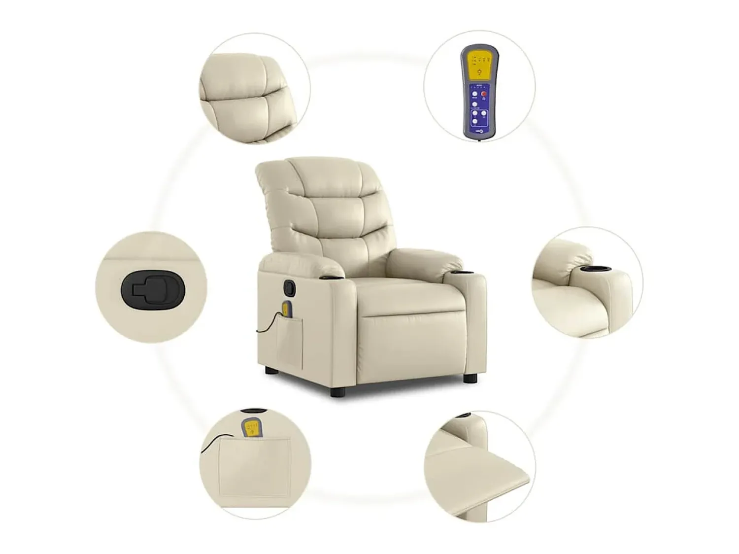 Poltrona* Poltrona de massagens reclinável couro artificial cor SHL485583 Creme