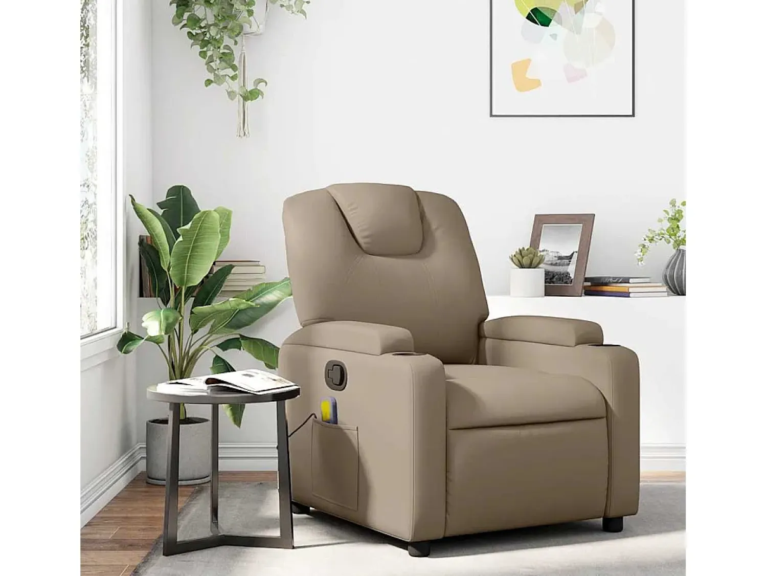 Poltrona de massagens reclinável couro artificial cappuccino SHL31529^ Poltrona