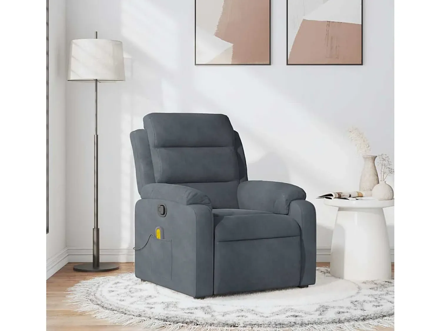 Online Poltrona de massagens reclinável veludo cinzento-escuro SHL66420 Cinza antracite