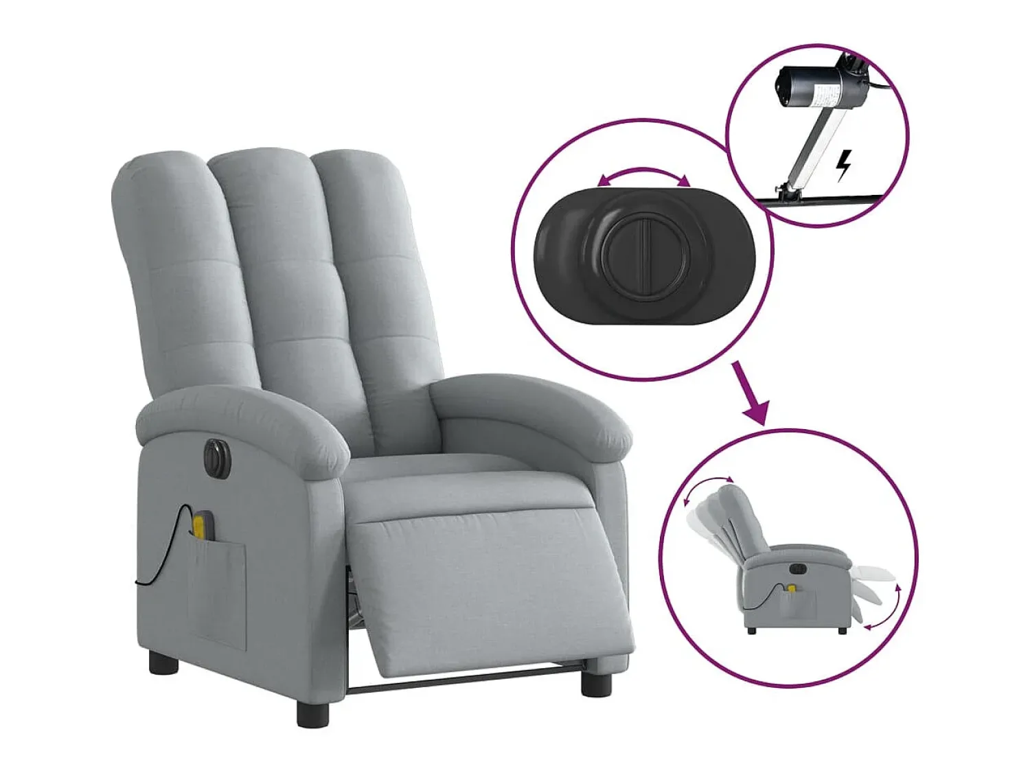 Poltrona de massagens reclinável elétrica tecido -claro SHL413070^ Poltrona