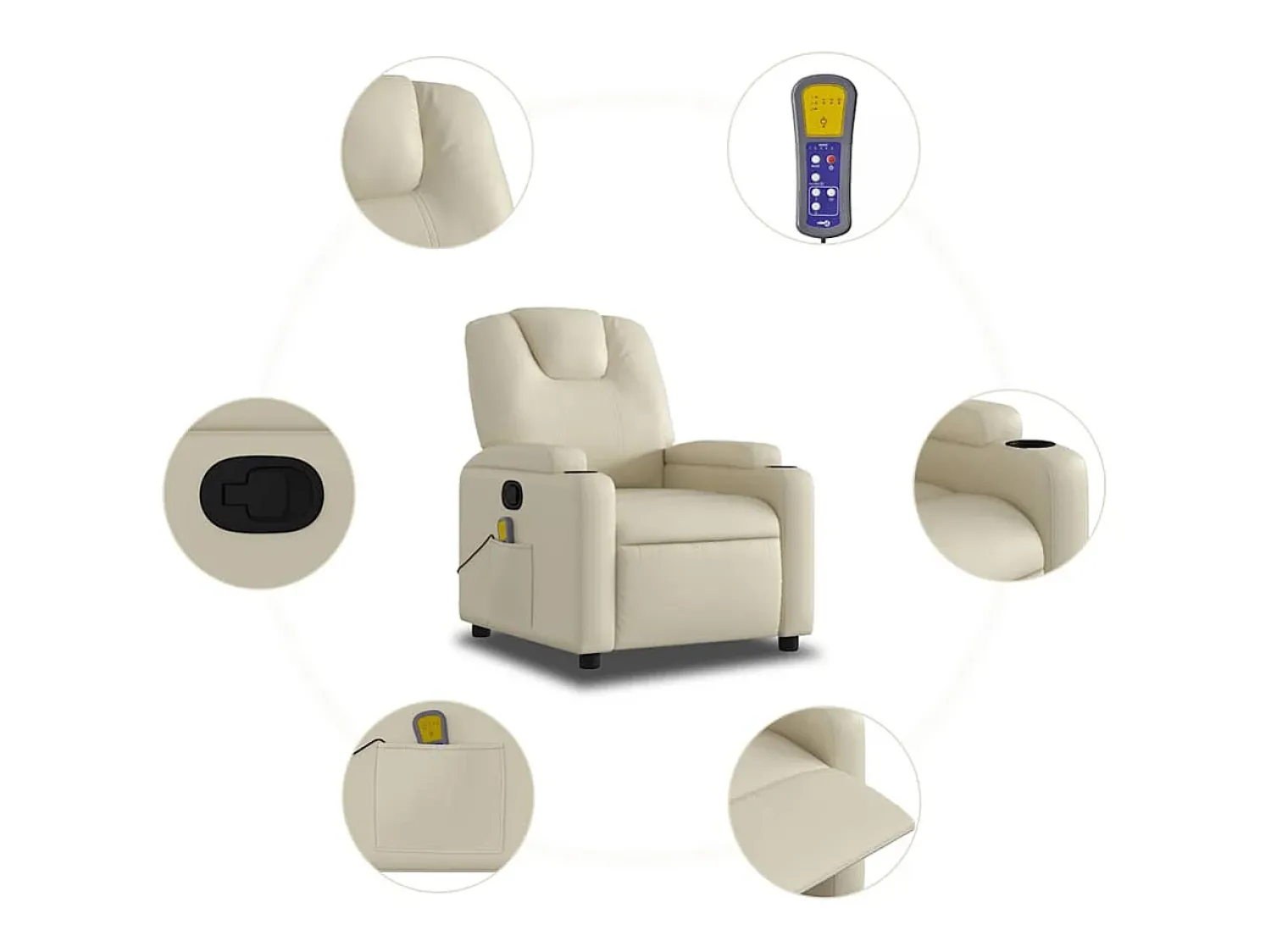 Poltrona* Poltrona de massagens reclinável couro artificial cor SHL270090 Creme