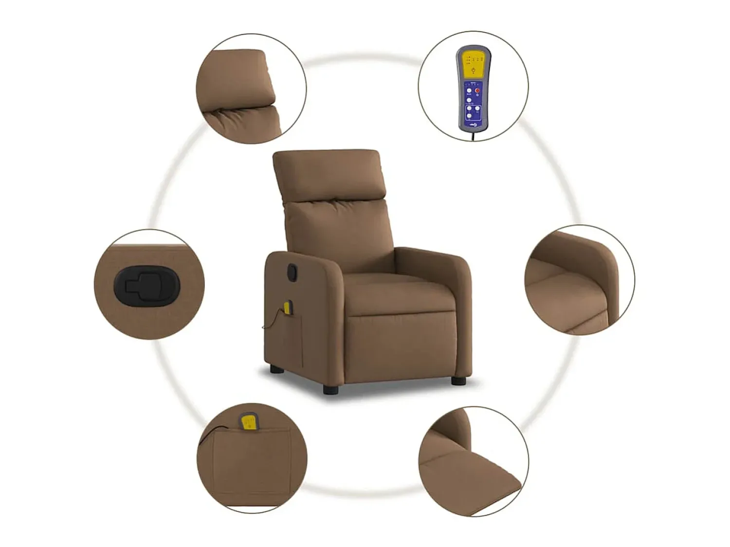New Poltrona de massagens reclinável tecido SHL539565 Castanho