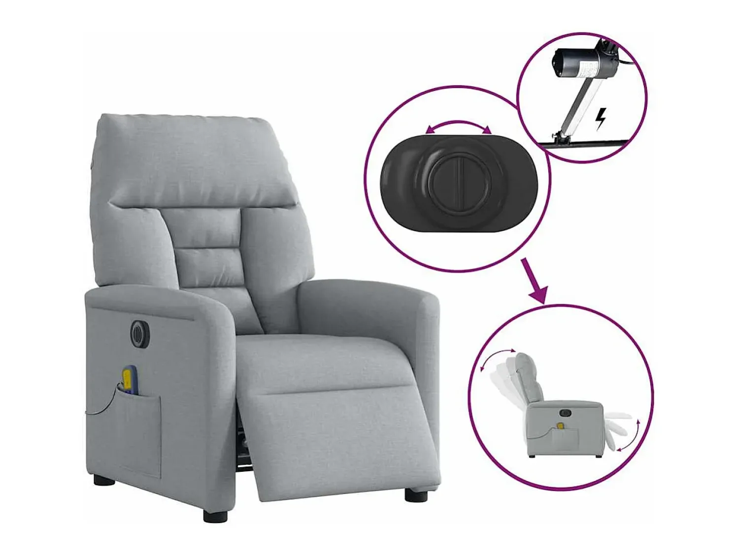 Poltrona| Poltrona de massagens reclinável elétrica tecido -claro SHL660490 Cinzento