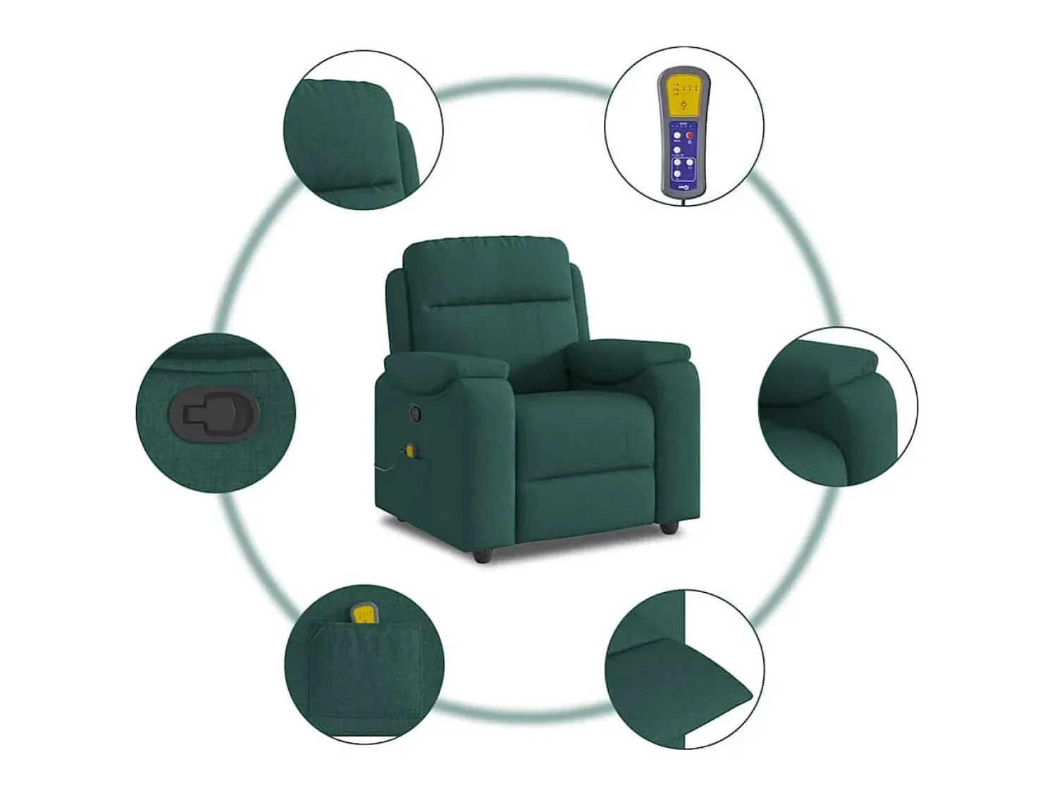 Poltrona de massagens reclinável tecido verde-escuro SHL600263^ Poltrona