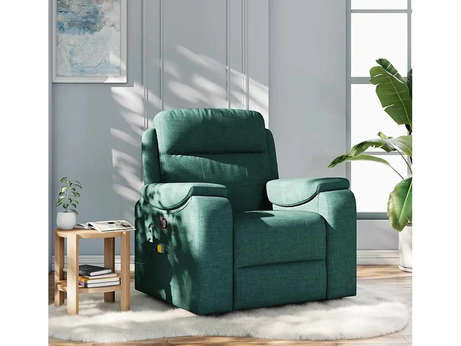 Poltrona de massagens reclinável tecido verde-escuro SHL600263^ Poltrona