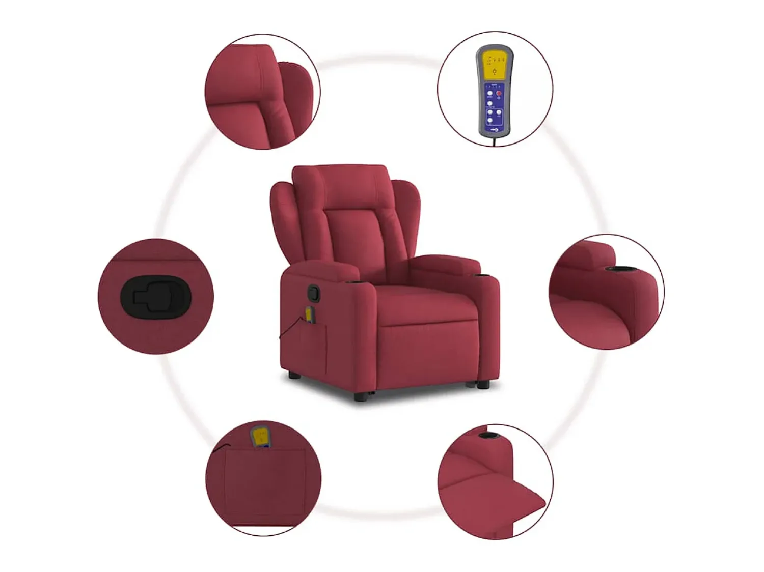 Hot Poltrona de massagens reclin. elevatória tecido tinto SHL606843 Vermelho