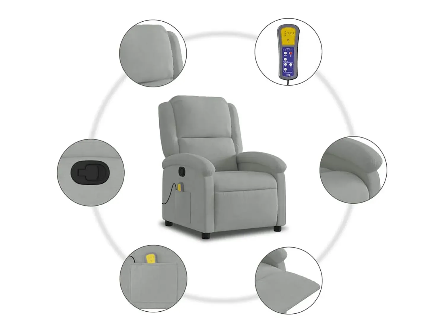 Poltrona de massagens reclinável veludo -claro SHL325753 Cinzento