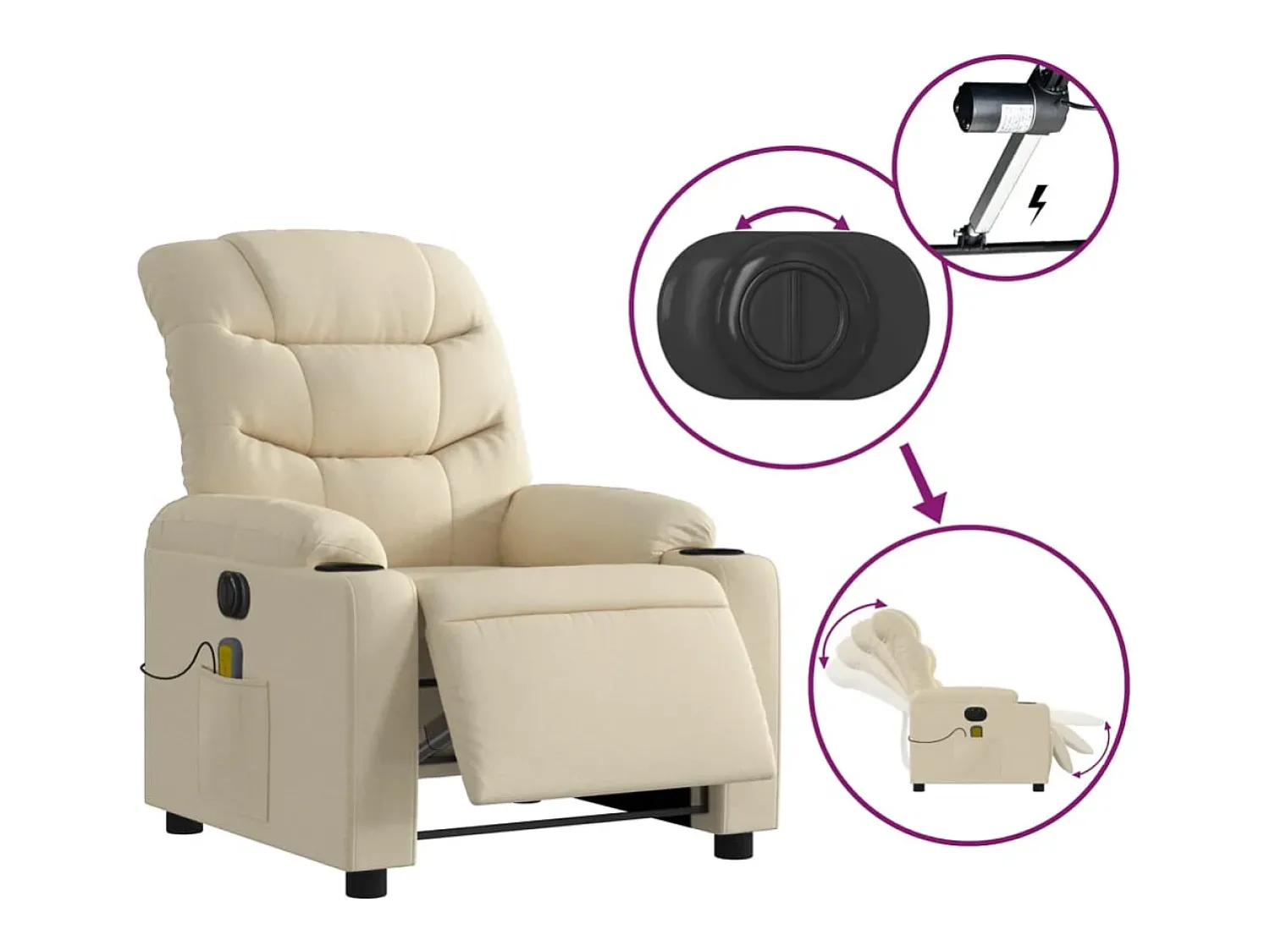 Poltrona* Poltrona de massagens reclinável elétrica tecido SHL921489 Creme