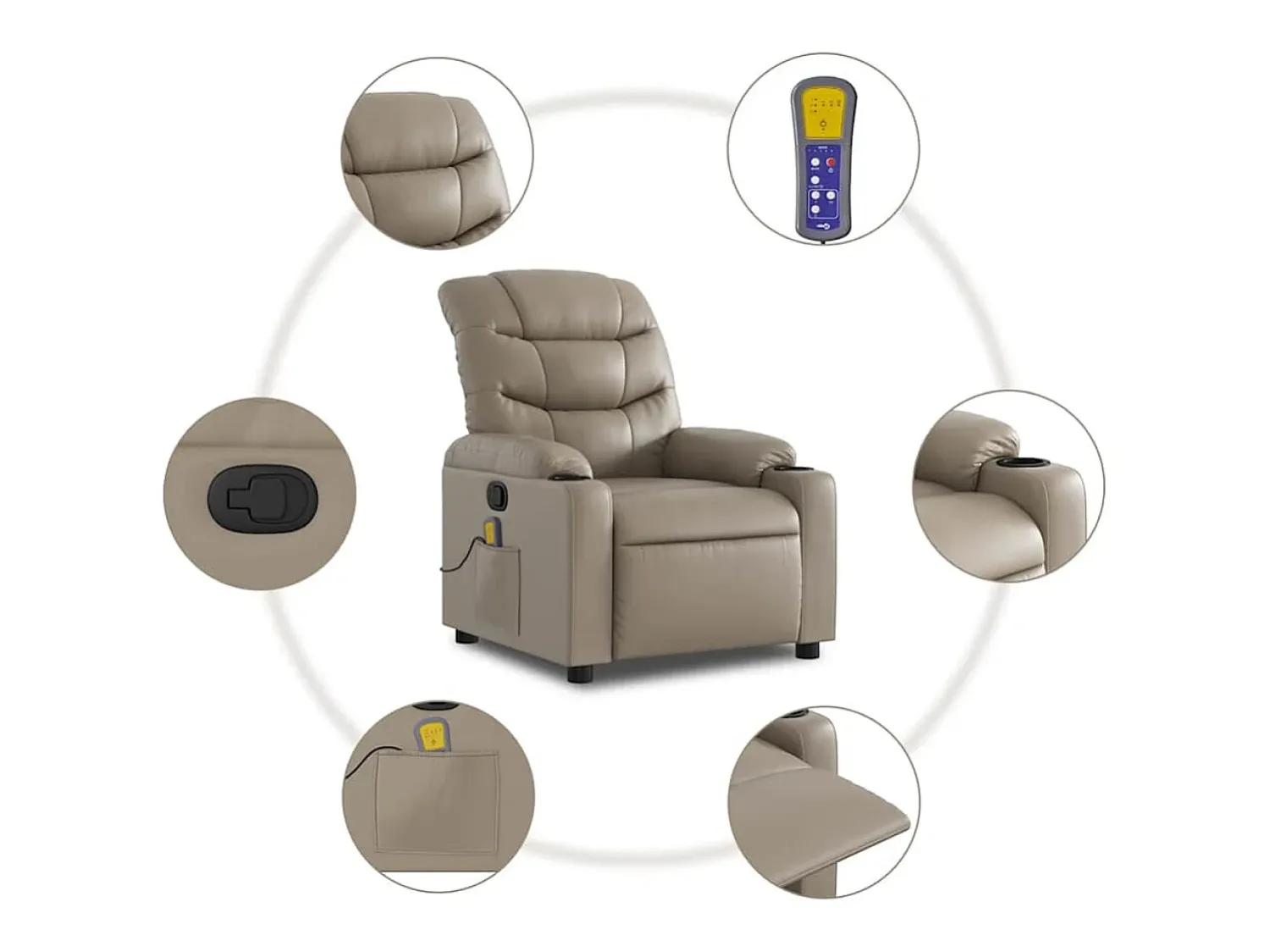 Poltrona de massagens reclinável couro artificial cappuccino SHL364466^ Poltrona