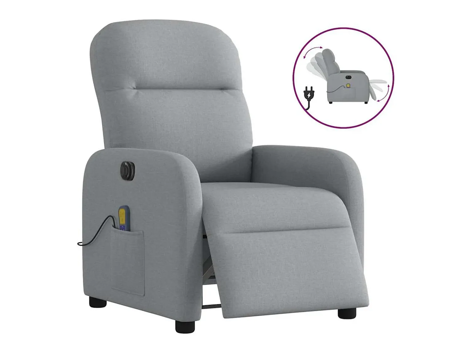 Hot Poltrona de massagens reclinável elétrica tecido -claro SHL222289 Cinzento