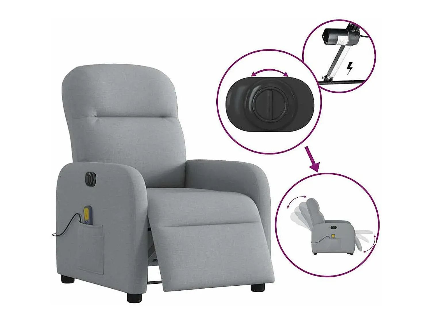 Hot Poltrona de massagens reclinável elétrica tecido -claro SHL222289 Cinzento
