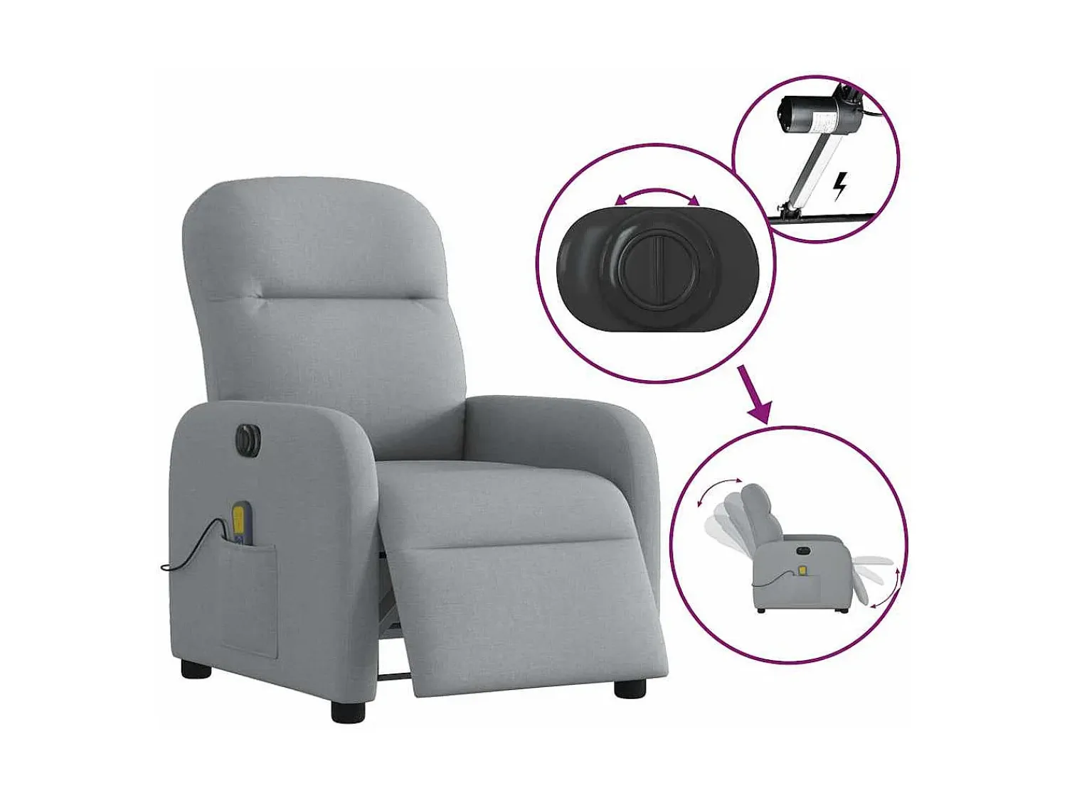 Hot Poltrona de massagens reclinável elétrica tecido -claro SHL222289 Cinzento