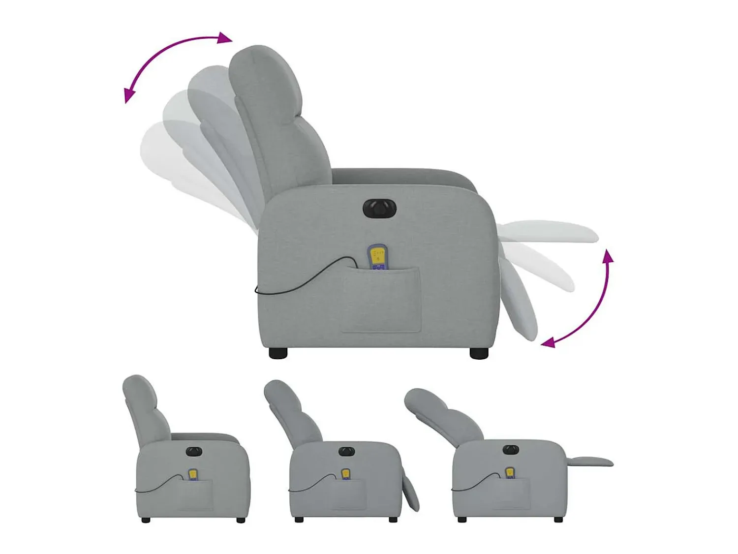 Hot Poltrona de massagens reclinável elétrica tecido -claro SHL222289 Cinzento