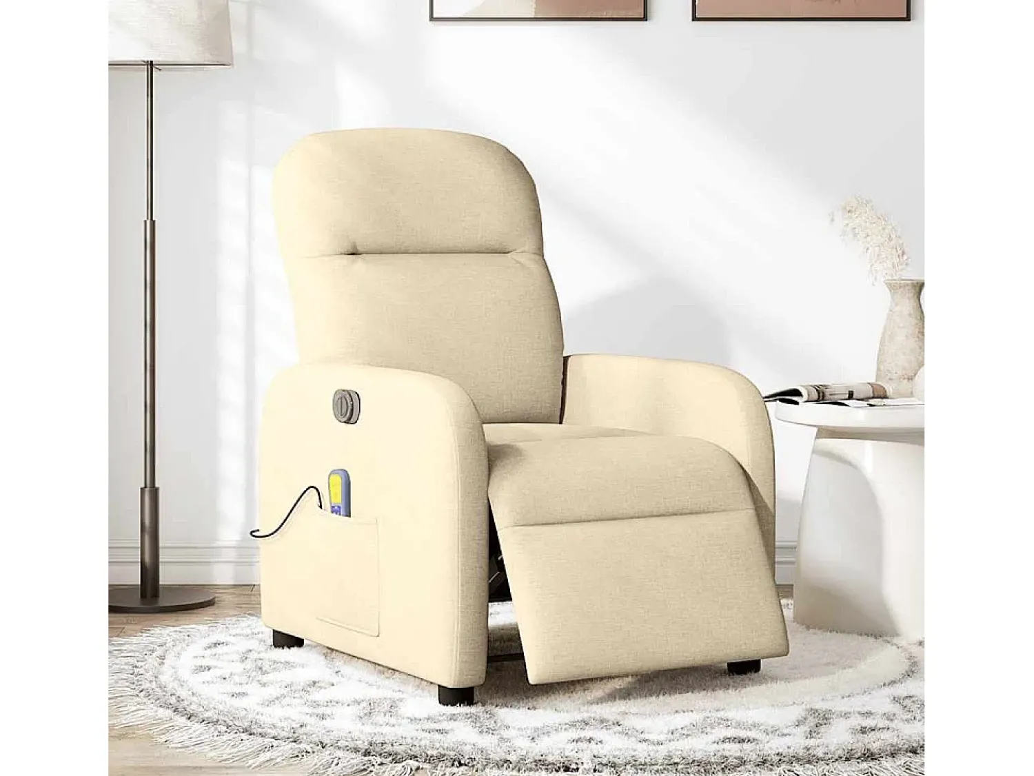 Poltrona|vidaxl Poltrona de massagens reclinável elétrica tecido Creme