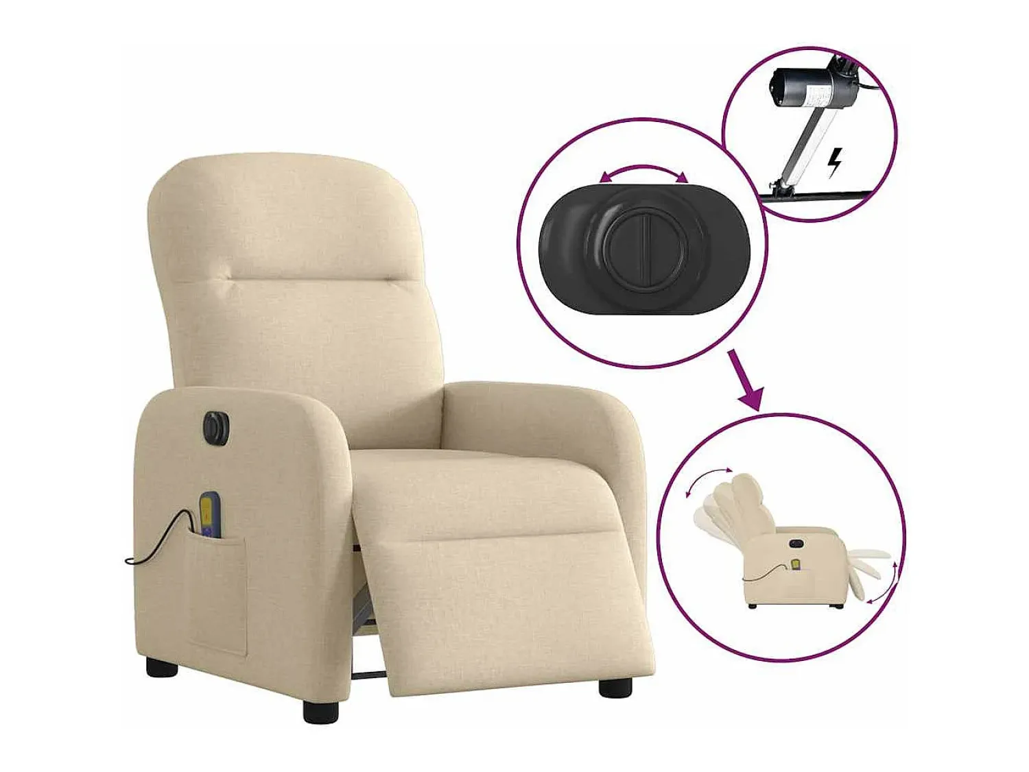 Poltrona|vidaxl Poltrona de massagens reclinável elétrica tecido Creme